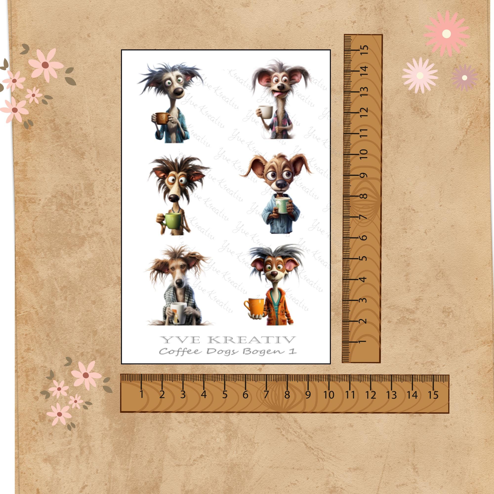 2 Stickerbogen SET Kaffee Hunde Aufkleber Sticker Kaffeeliebhaber | Sticker Set zur Auswahl in Weiß - Transparent - Matt - Glanz #SBA6