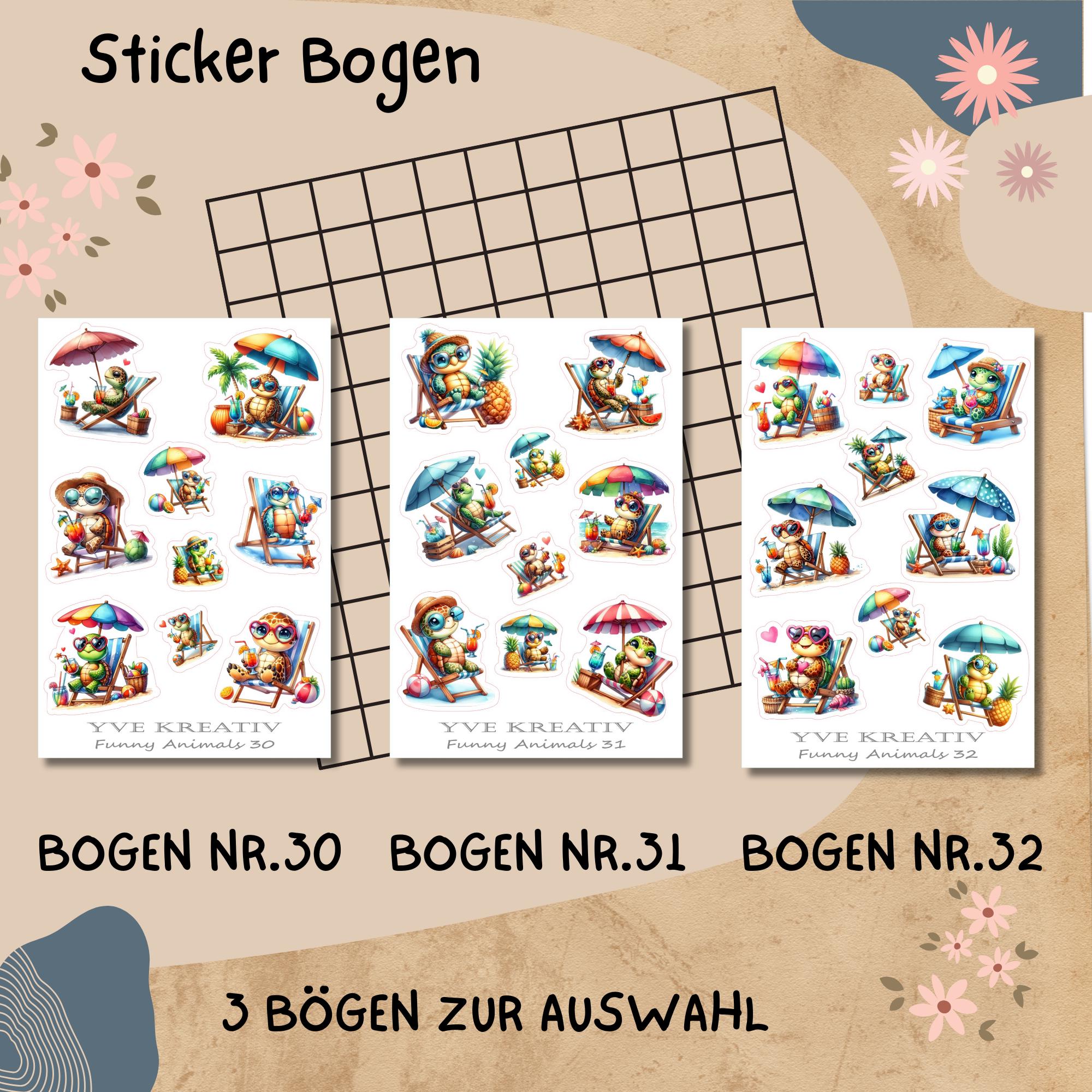 Aufkleber Bogen Sticker Sommer Urlaub Strand Schildkröte Sticker Set, Stickerbogen zur Auswahl in Weiß - Transparent - Matt - Glanz #SBA6 Aufkleber Bogen Sticker Sommer Urlaub Strand Schildkröte Sticker Set, Stickerbogen zur Auswahl in Weiß - Transparent - Matt - Glanz #SBA6