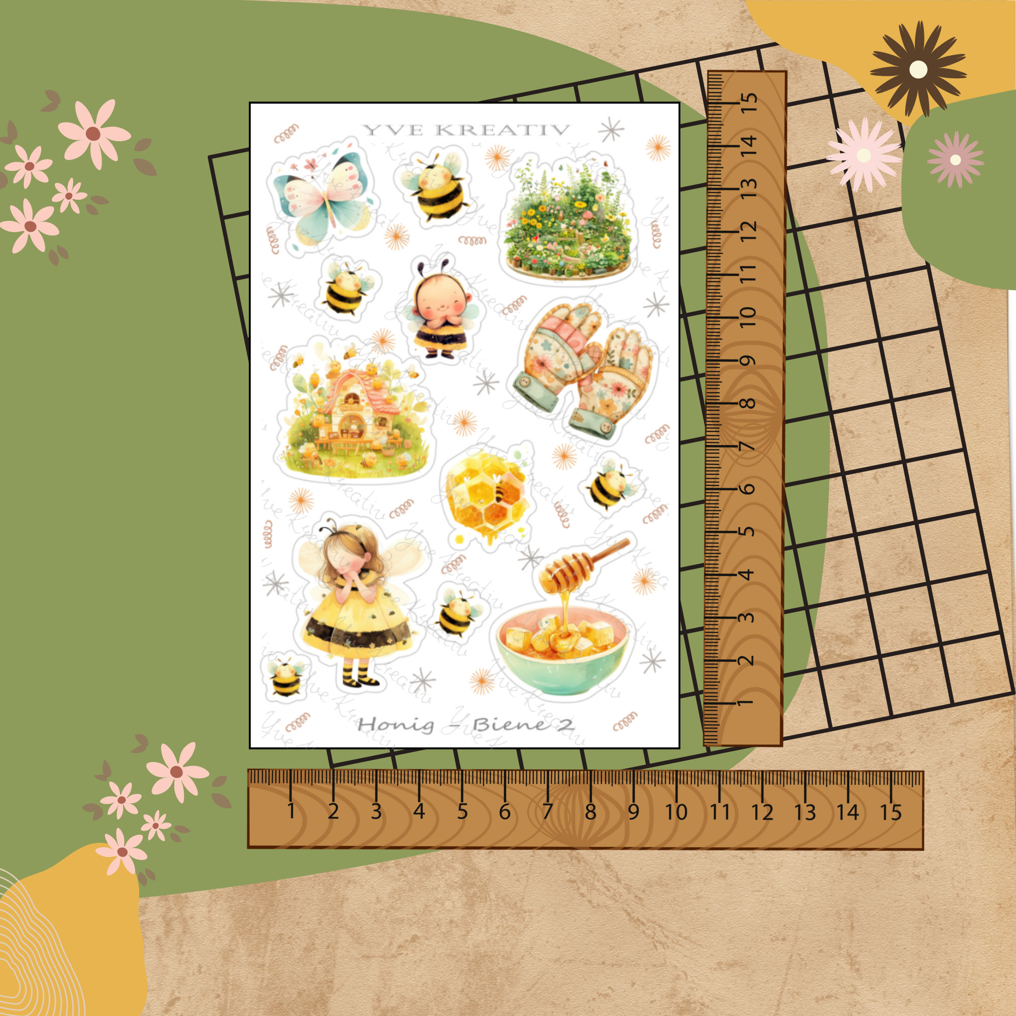 Stickerbogen " Biene Honig Honigbiene Frühling" | Sticker Set - Aufkleber 3 Sticker Bogen zur Auswahl in Weiß - Transparent - Matt - Glanz