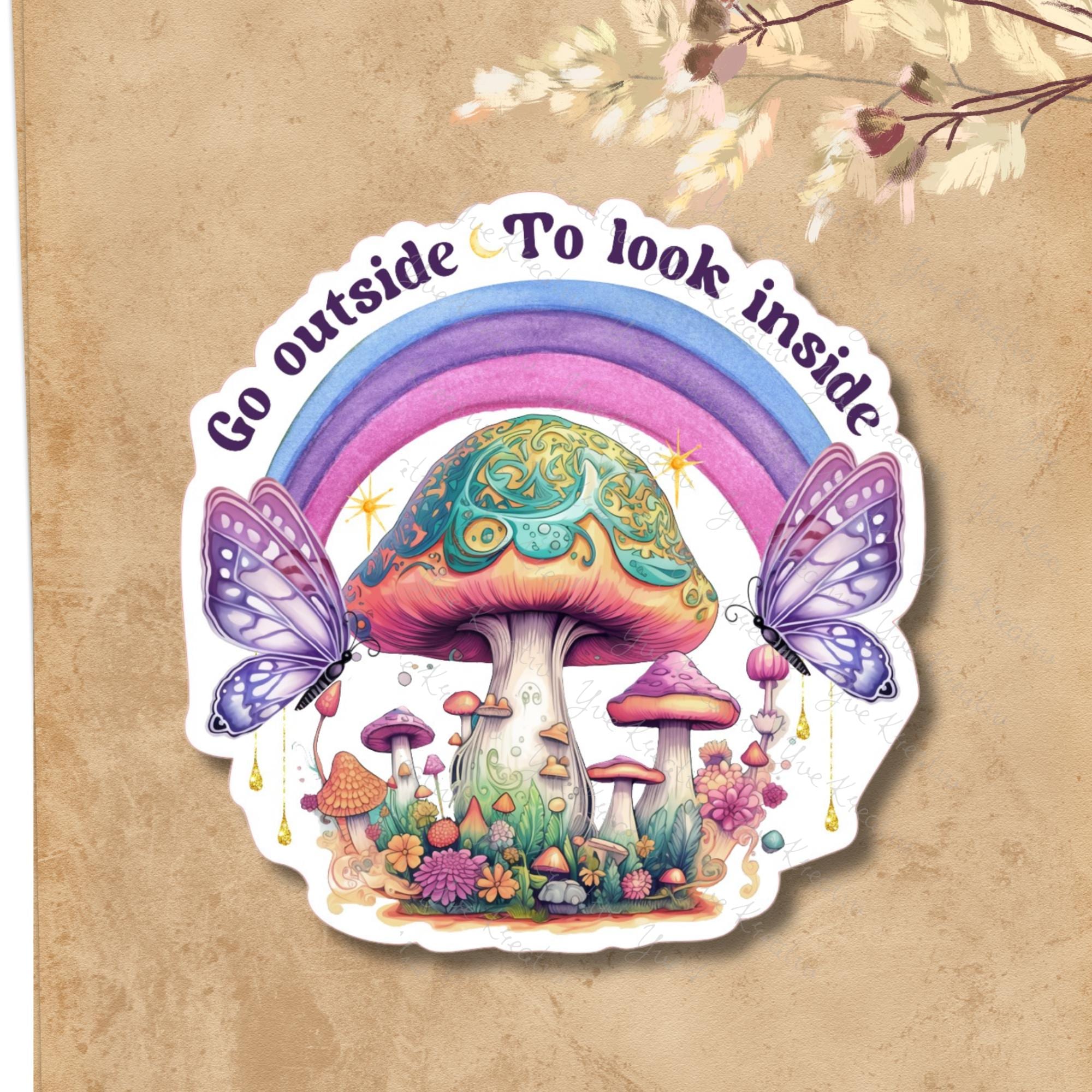 Kofferaufkleber, Geschenkaufkleber, Aufkleber Motivation, großer Pilze Regenbogen Sticker I zur Auswahl in Weiß oder Transparent  #SEG8