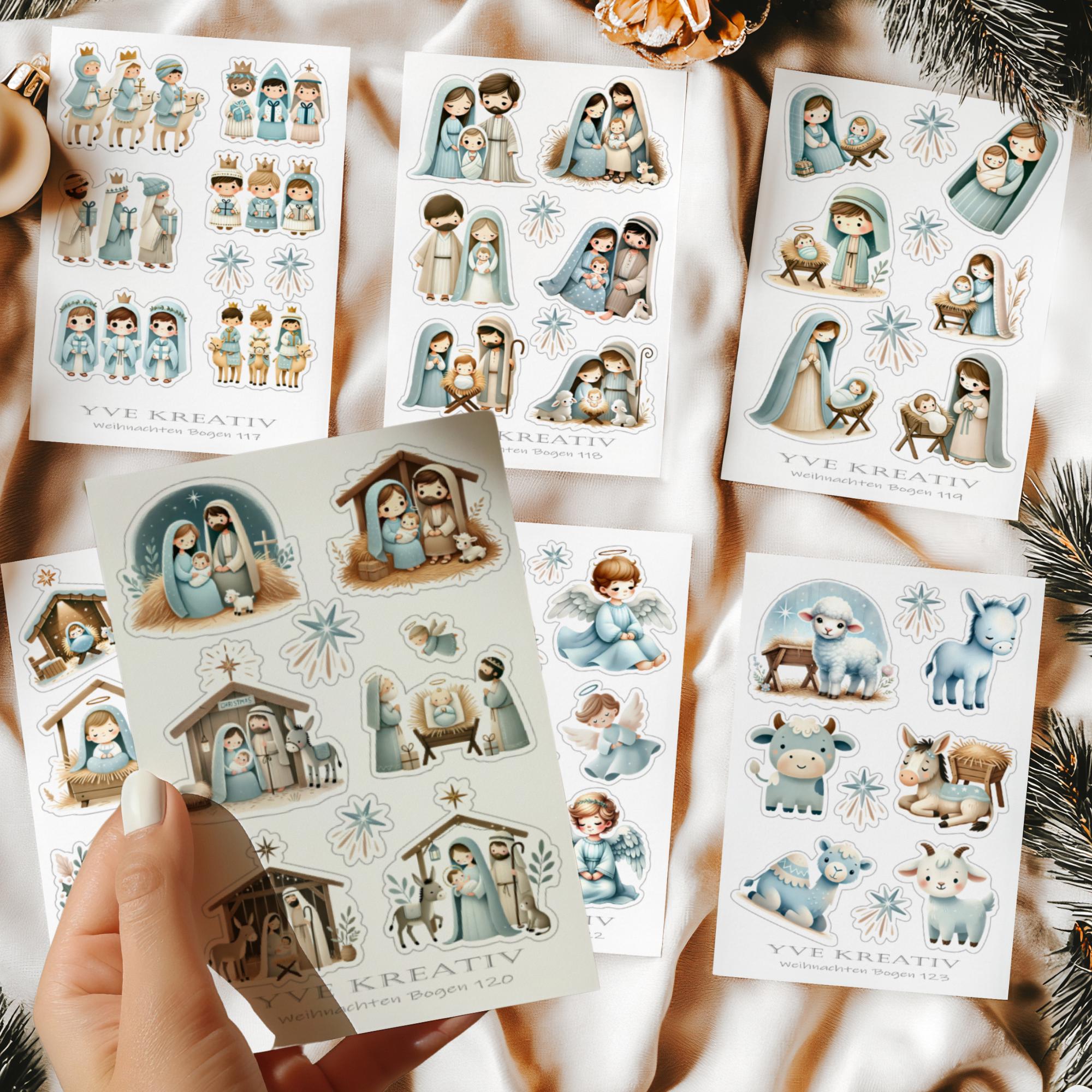 Aufkleber Sticker Bogen "Weihnachten Krippe Figuren" | Sticker Set - 7 Stickerbogen zur Auswahl in Weiß - Transparent - Matt - Glanz  #SBA6