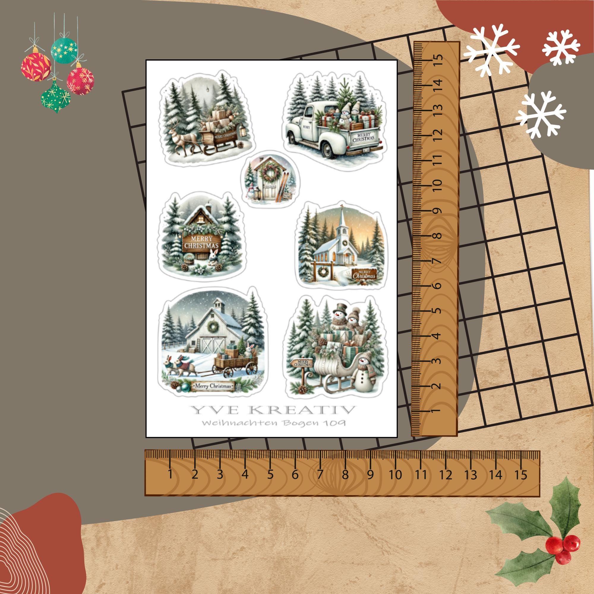 Aufkleber Sticker Bogen "Weihnachten Winterwald" | Sticker Set - 3 Stickerbogen zur Auswahl in Weiß - Transparent - Matt - Glanz  #SBA6