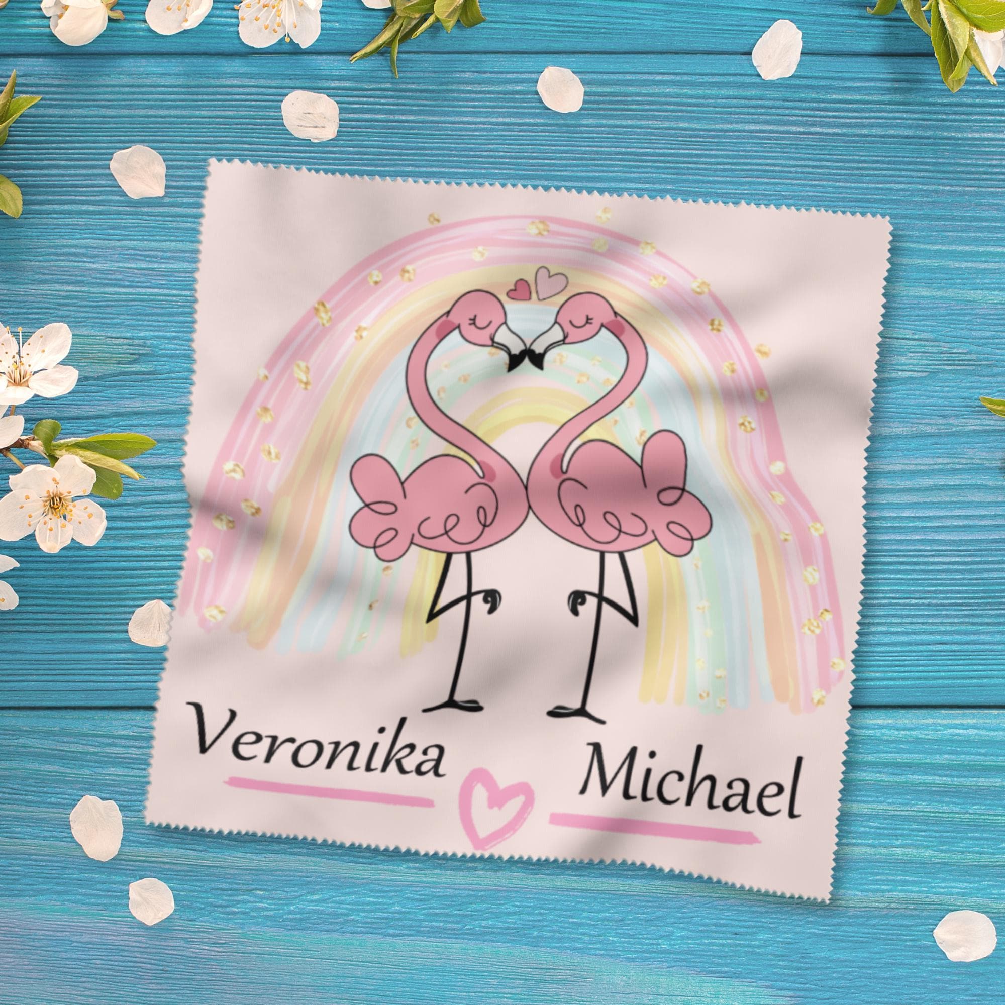 Brillenputztuch mit Namen Verlobung Geschenk Hochzeit Paar Flamingo bedrucktes Mikrofasertuch für Brillen Tuch für Displays  #HO12P