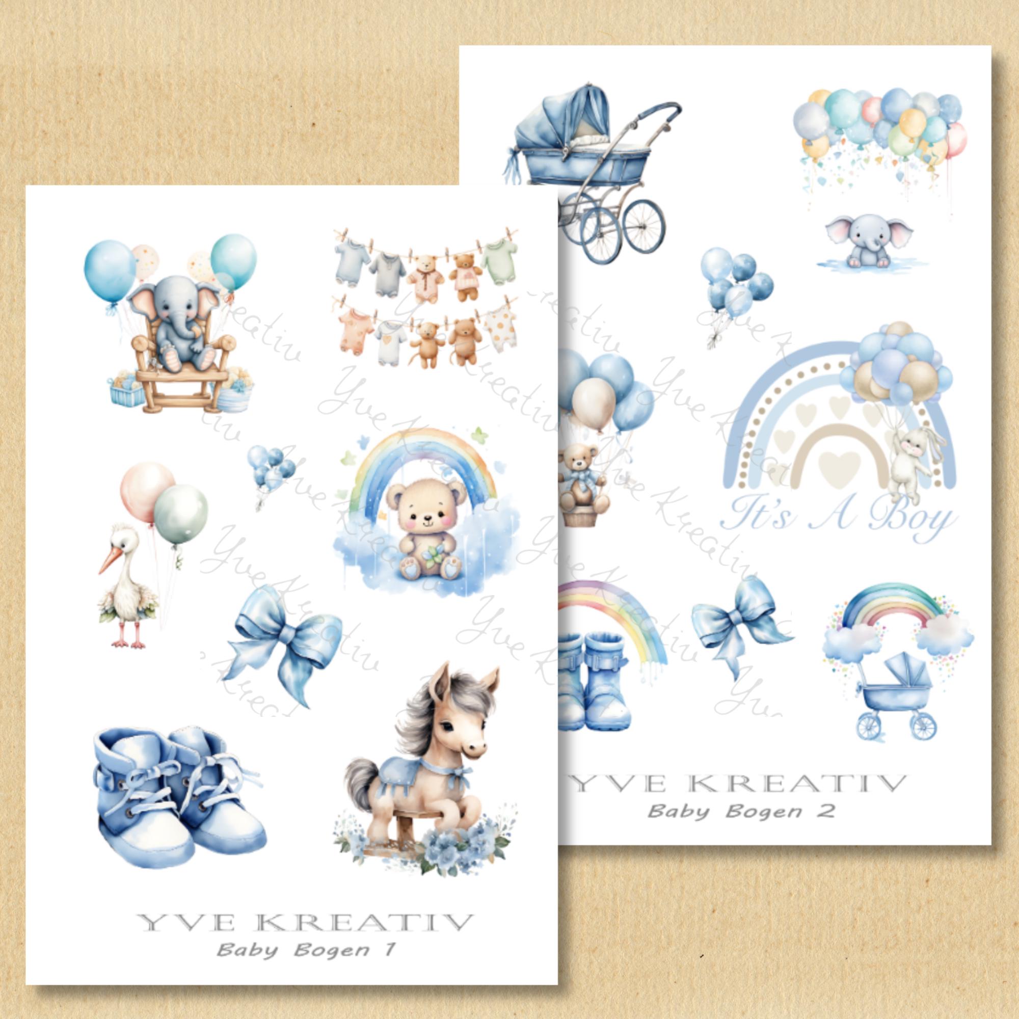 2 Stickerbogen SET Baby Boy Aufkleber Babyparty Sticker Geburt  | Sticker Set zur Auswahl in Weiß - Transparent - Matt - Glanz #SBA6