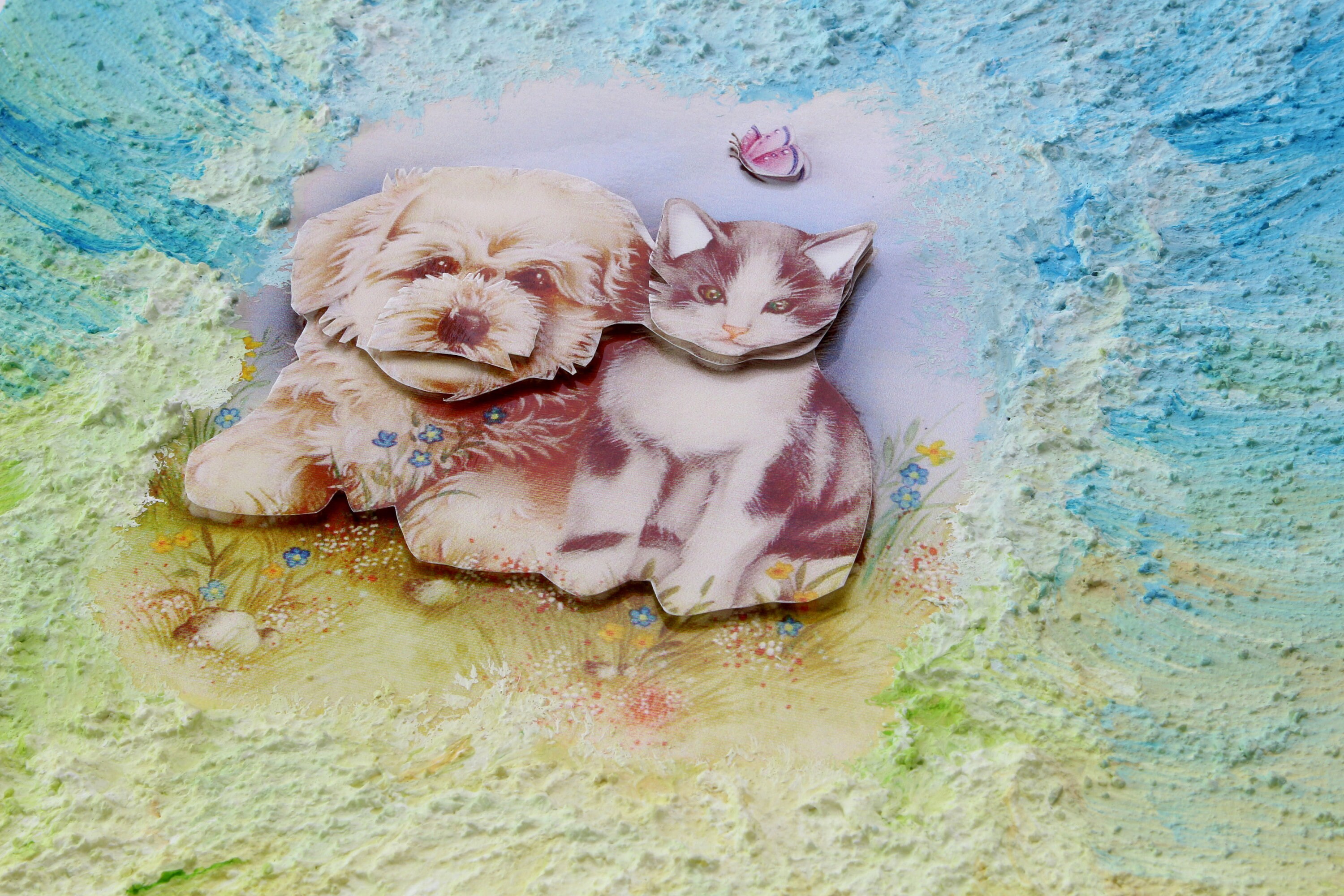 Bild auf Leinwand / Keilrahmen "Hund mit Katze"
