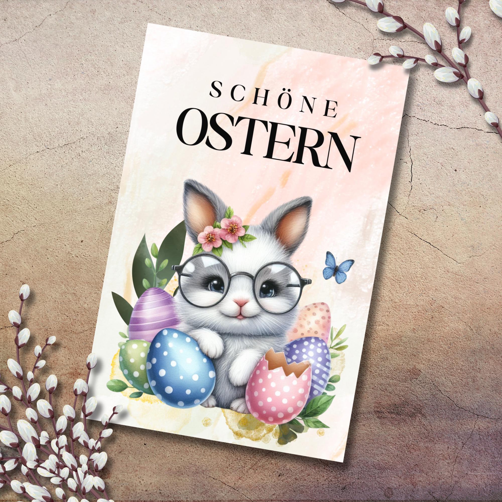 Karte zu Ostern, Postkarte, Glückwunschkarte, Grußkarte, Geschenkkarte auf DIN A6 Karte mit Glanzoberfläche #PHO