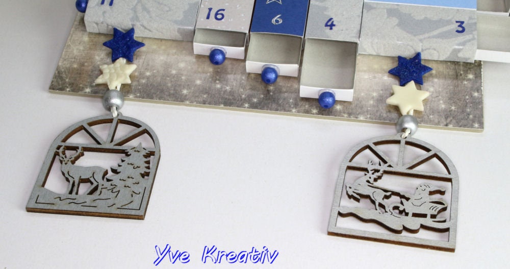 Adventskalender aus Streichholzschachteln / Weihnachtsbild / x-mas zum Befüllen