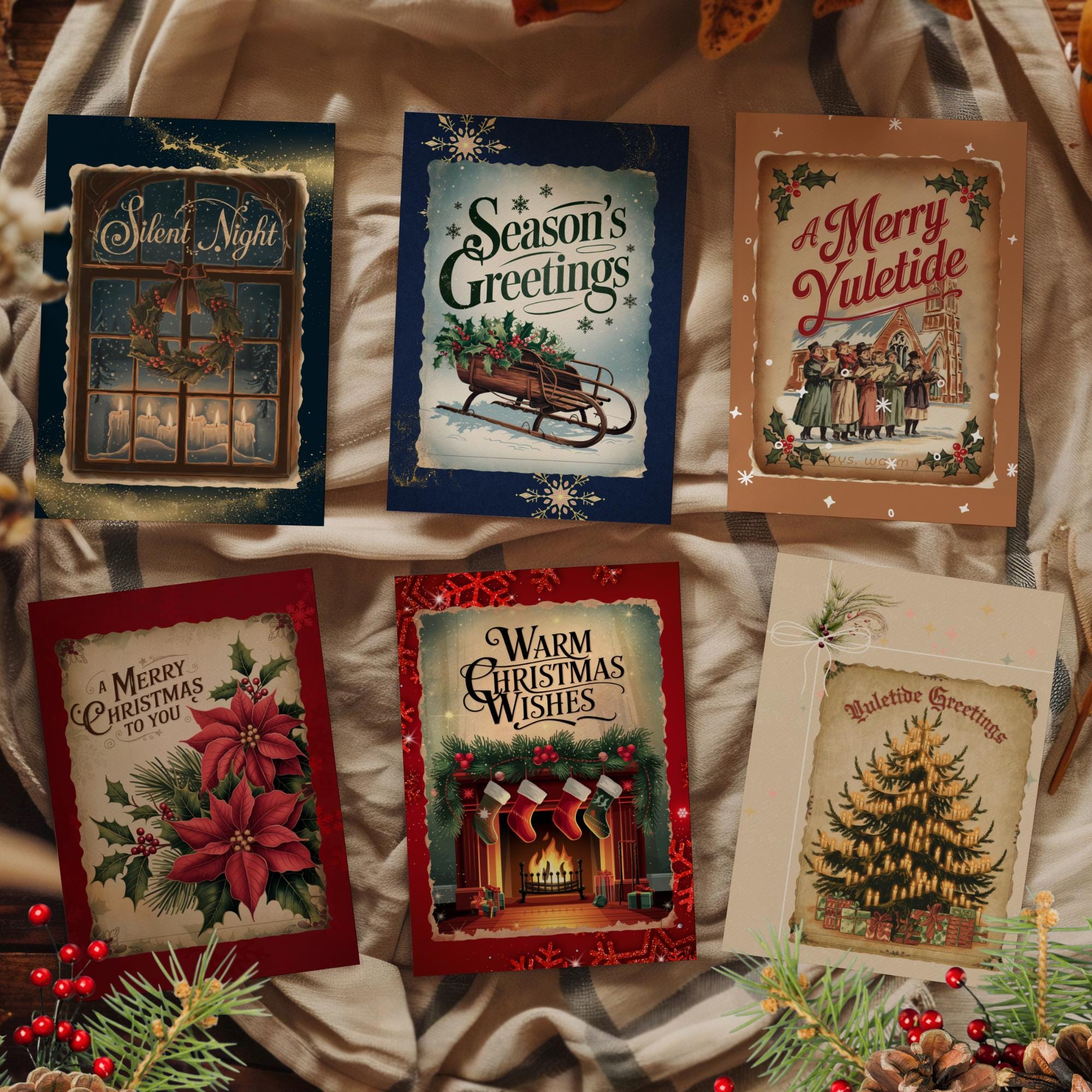 Weihnachtskarte, Postkarte SET oder 6 Kartenmotive zur Auswahl, Grußkarte, Nostalgische Weihnachten, Geschenkkarte, Weihnachtsgruß  #PHO