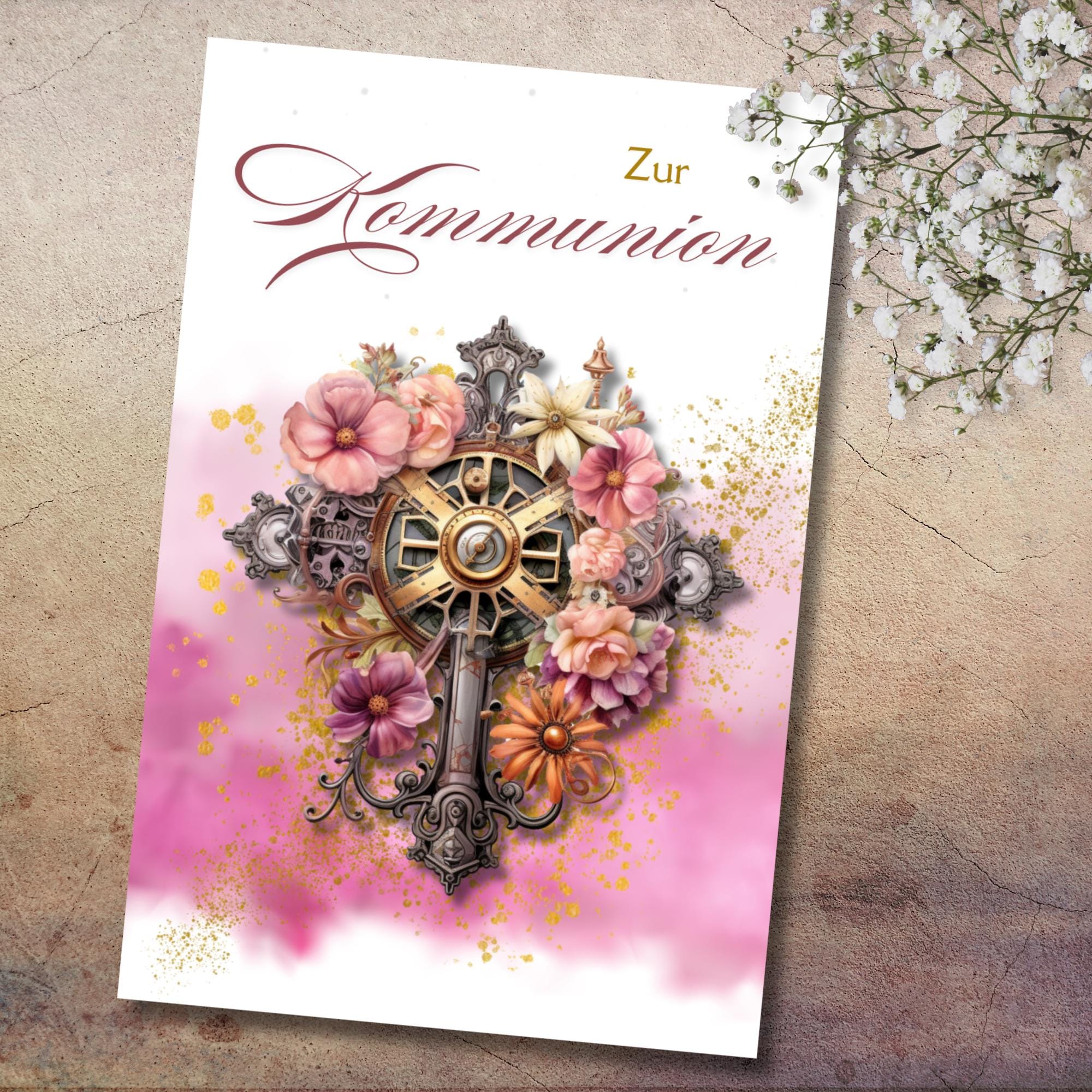 Karte zur Kommunion, Postkarte, Glückwunschkarte, Grußkarte, Geschenkkarte auf DIN A6 Karte mit Glanzoberfläche #PHO