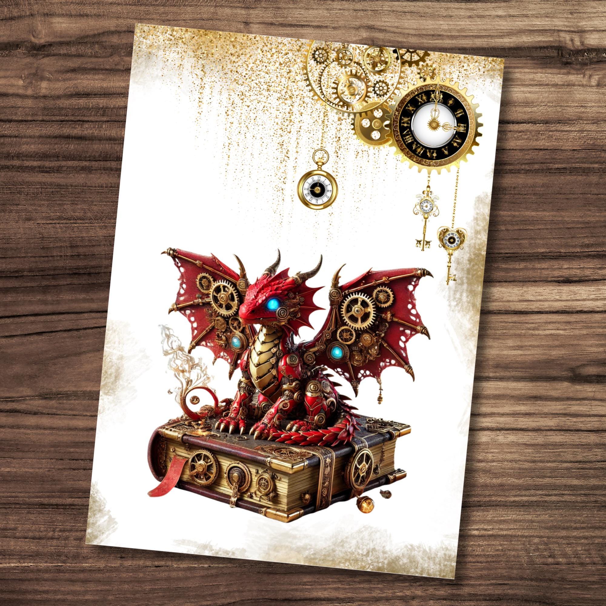 Postkarte Glückwunschkarte Grußkarte Geschenkkarte Gutschein auf DIN A6 Karte mit Glanzoberfläche Drachen Steampunk #PHO