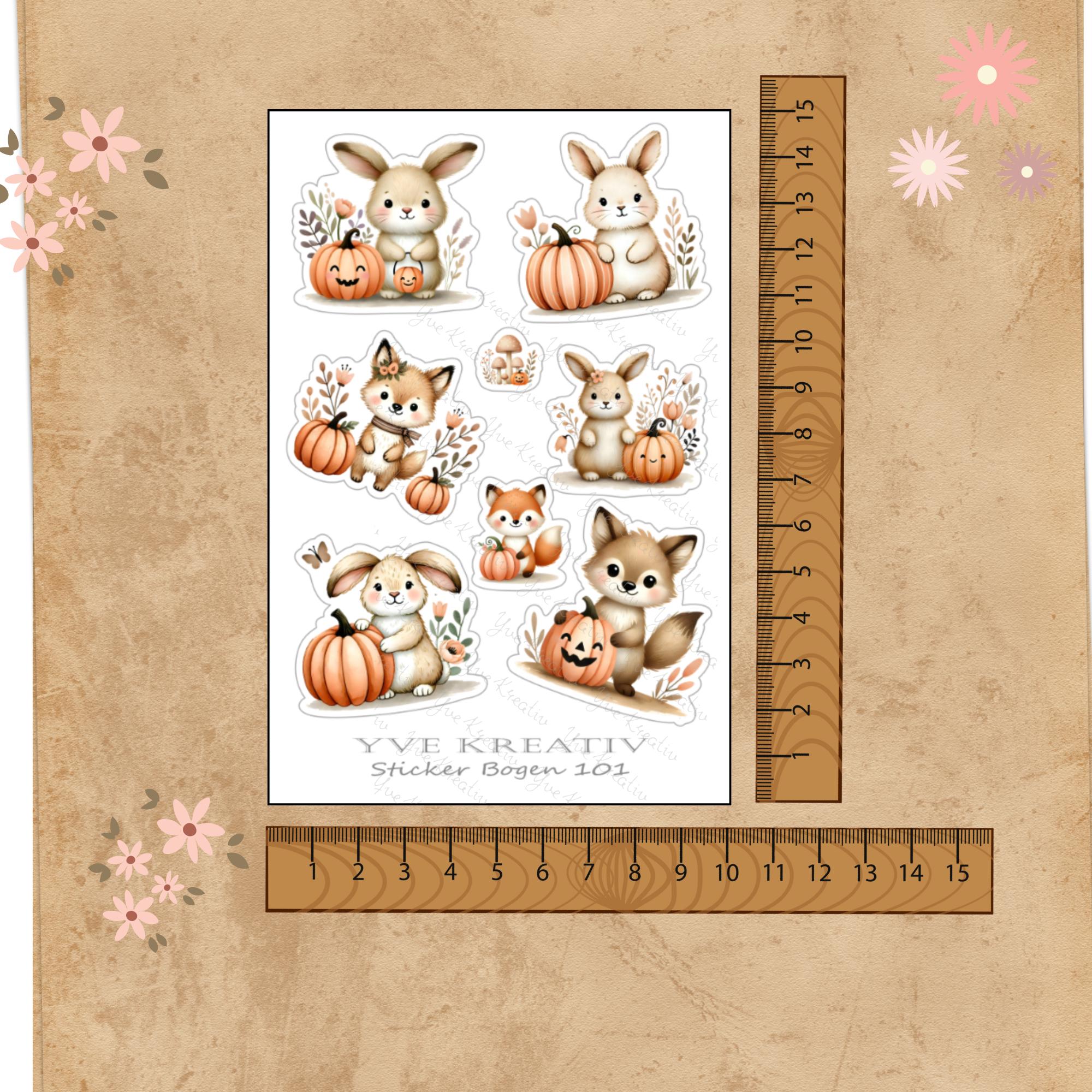 Aufkleber Waldtiere Stickerbogen Herbst Halloween Sticker Set - 3 Bögen zur Auswahl in Weiß - Transparent - Matt - Glanz #SBA6 Aufkleber Waldtiere Stickerbogen Herbst Halloween Sticker Set - 3 Bögen zur Auswahl in Weiß - Transparent - Matt - Glanz #SBA6