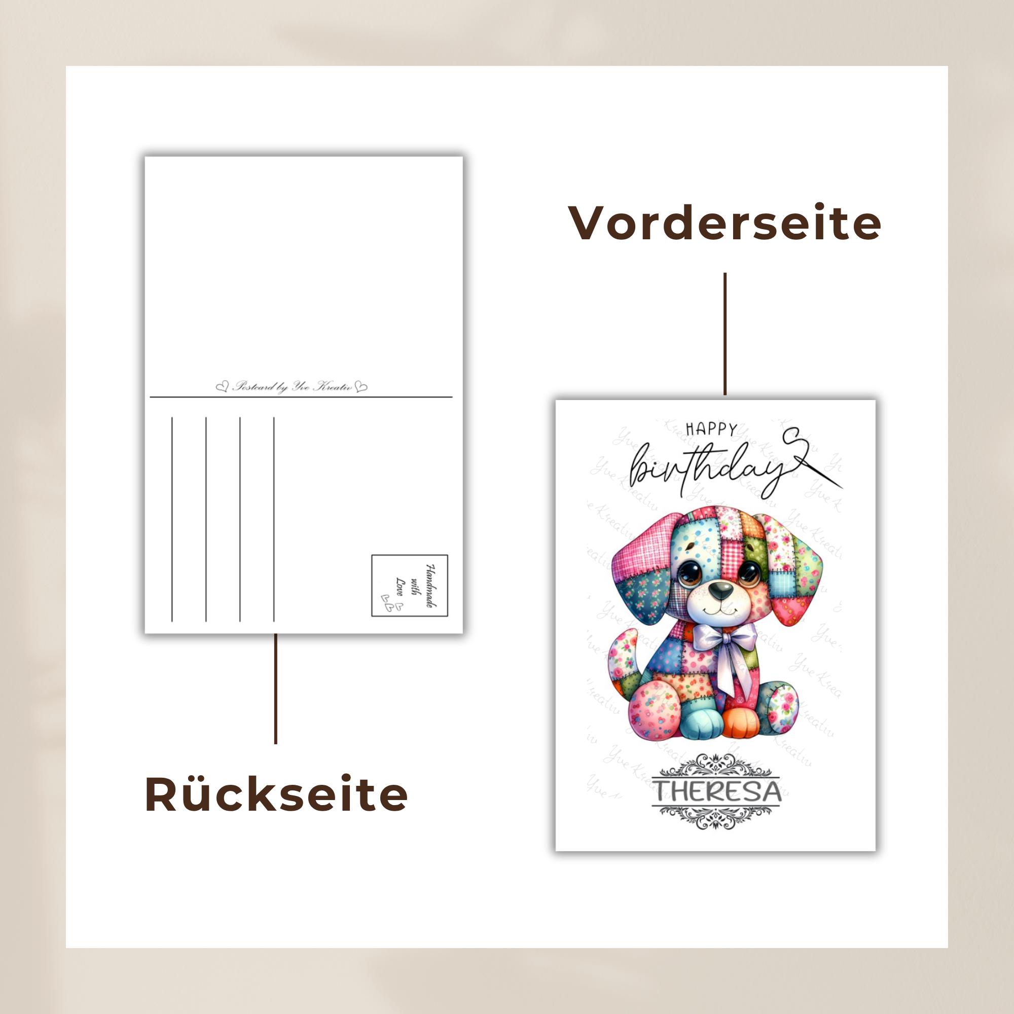 Postkarte Hund personalisiert mit Namen Grußkarte Happy Birthday Karte Geburtstag Geburtstagskarte Patchwork Stil #PHO Postkarte Hund personalisiert mit Namen Grußkarte Happy Birthday Karte Geburtstag Geburtstagskarte Patchwork Stil #PHO