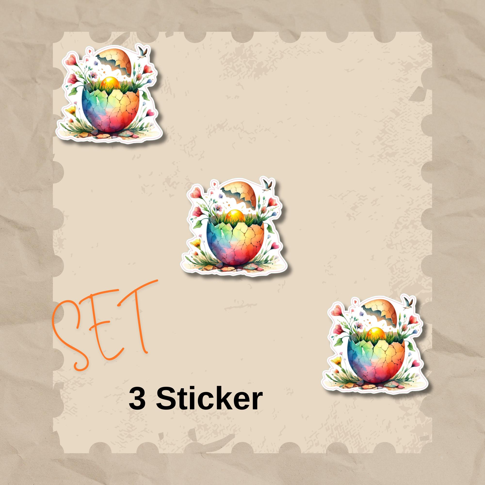 Aufkleber Ostern großer 8 cm Sticker buntes Osterei Deko Osterfest Geschenkaufkleber Dekoei - zur Auswahl in Weiß oder Transparent  #SEG8