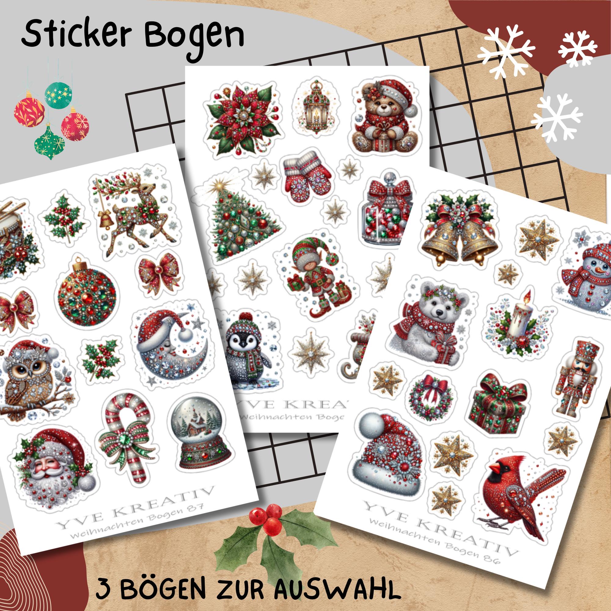 Aufkleber Sticker Bogen "Weihnachten Glitzer" | Sticker Set - 3 Stickerbogen zur Auswahl in Weiß - Transparent - Matt - Glanz  #SBA6