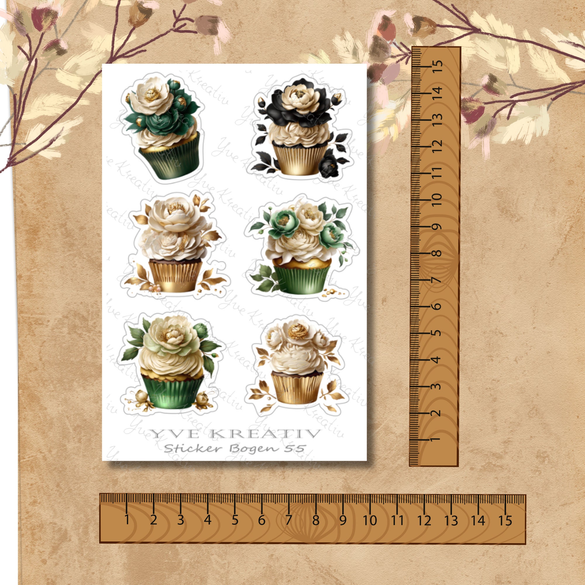 Sticker Bogen, Aufkleber, Cupcake, Muffin | Sticker Set - 3 Stickerbogen zur Auswahl in Weiß - Transparent - Matt - Glanz  #SBA6