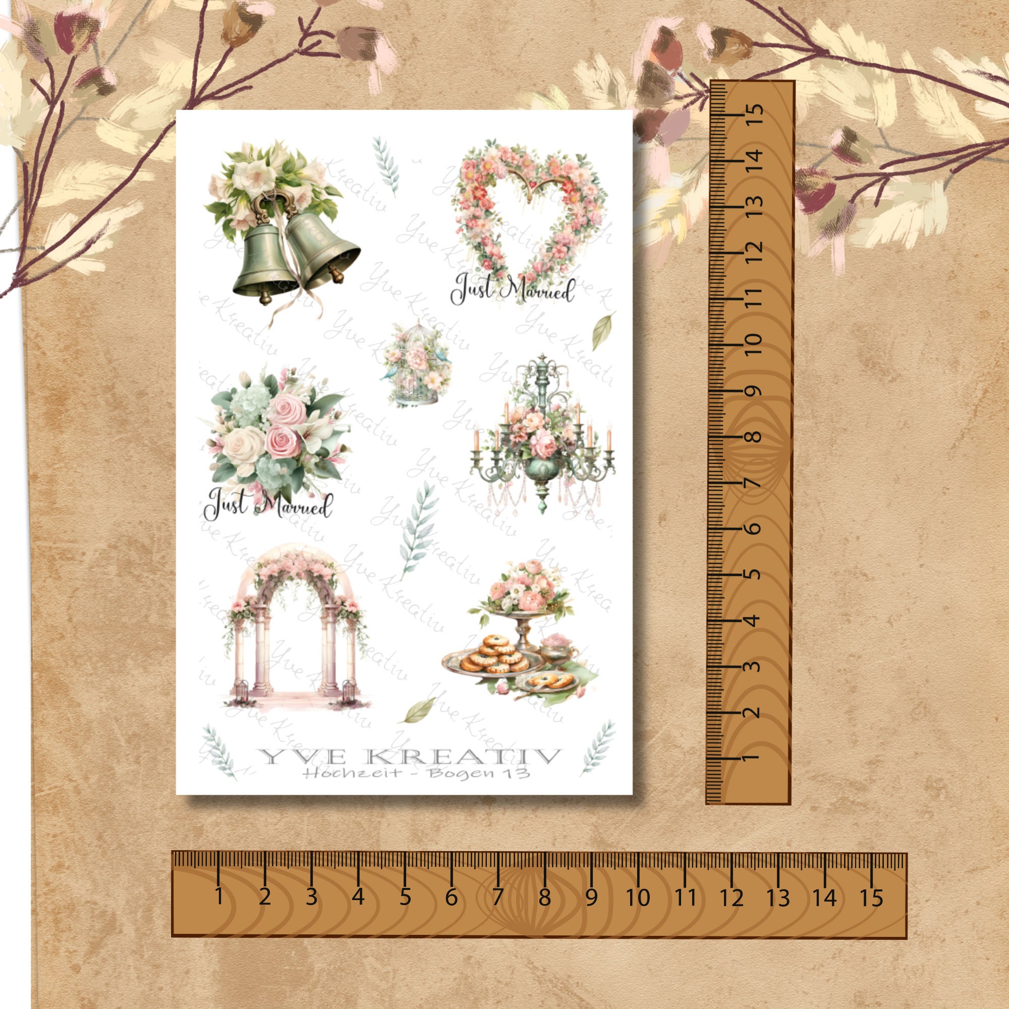 Aufkleber, Sticker Bogen "Hochzeit" | Sticker Set - 2 Stickerbogen zur Auswahl in Weiß - Transparent - Matt - Glanz  #SBA6