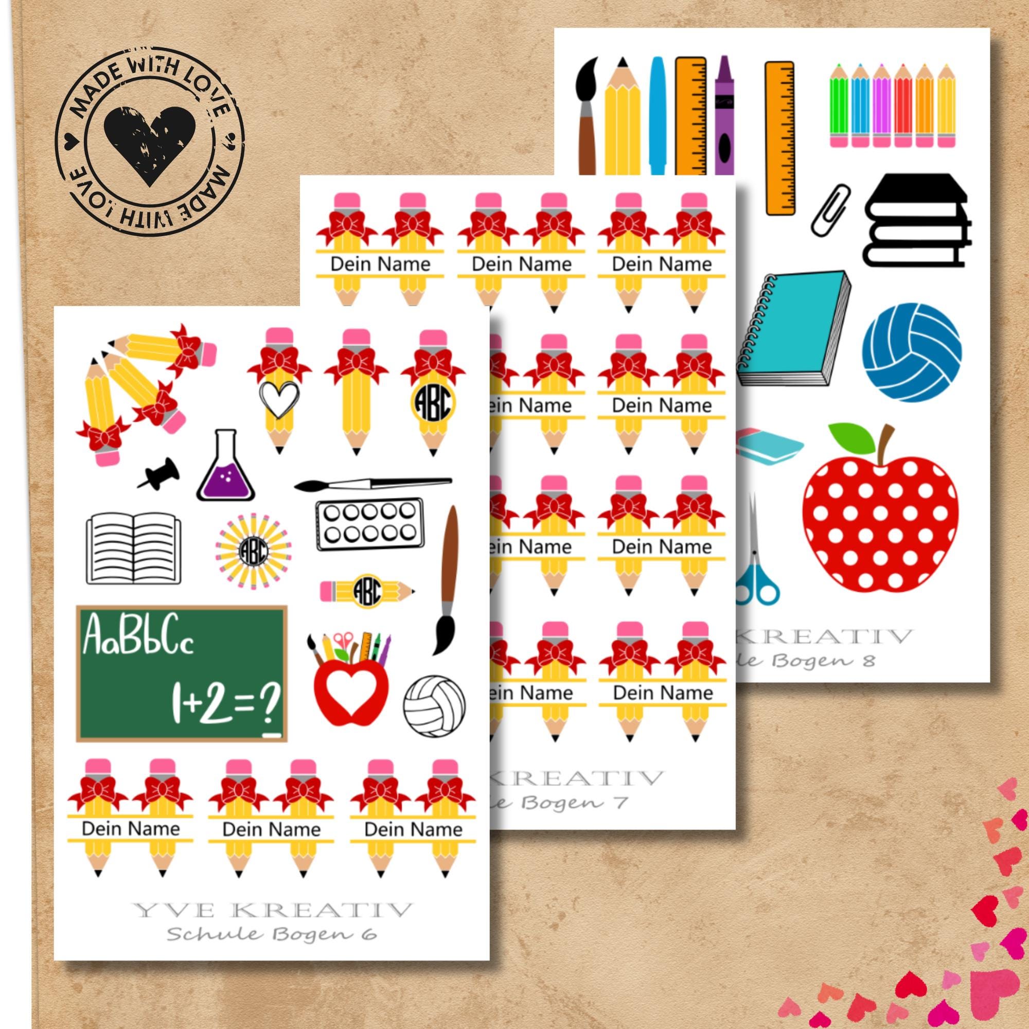 Stickerbogen Schule Aufkleber Einschulung personalisierbar Sticker Set 3 Bögen zur Auswahl in Weiß - Transparent - Matt - Glanz  #SBA6