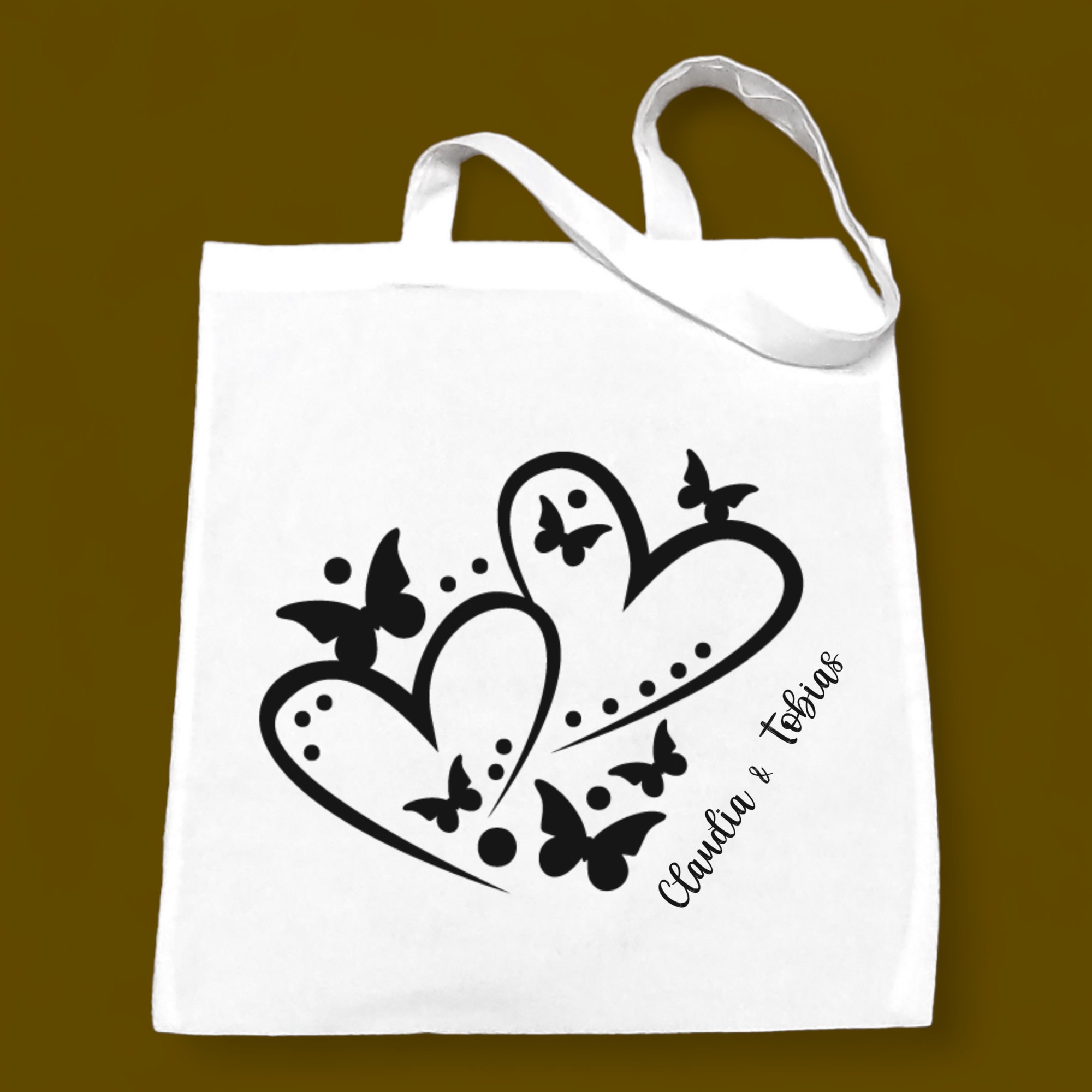 personalisierte Stofftasche, Tasche, Einkaufstasche für Sie und Ihn zur Hochzeit oder Valentinstag  #STBAUWB