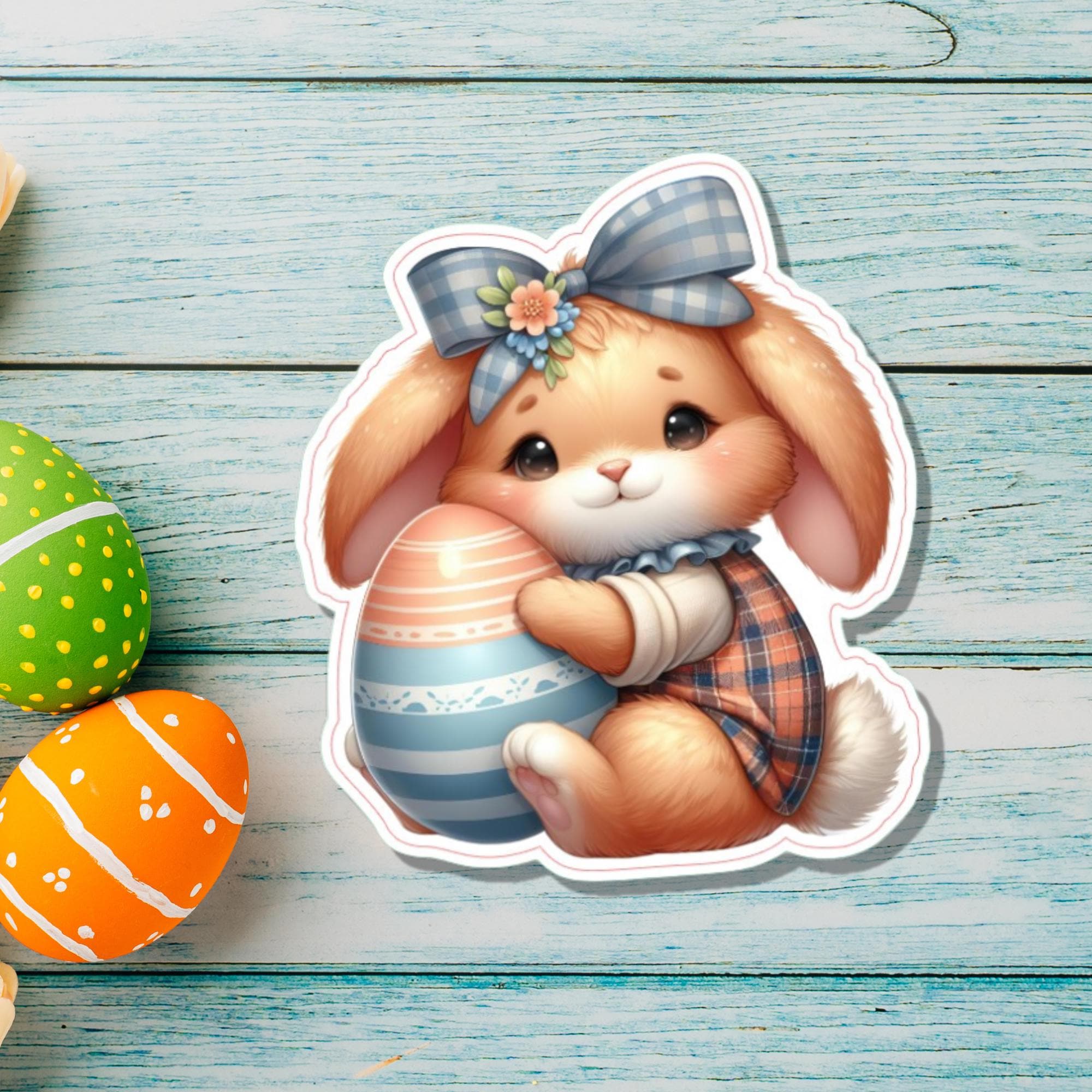Aufkleber Ostern großer 8 cm Sticker niedliches Häschen Deko Hase Geschenkaufkleber Osterhase - zur Auswahl in Weiß oder Transparent  #SEG8