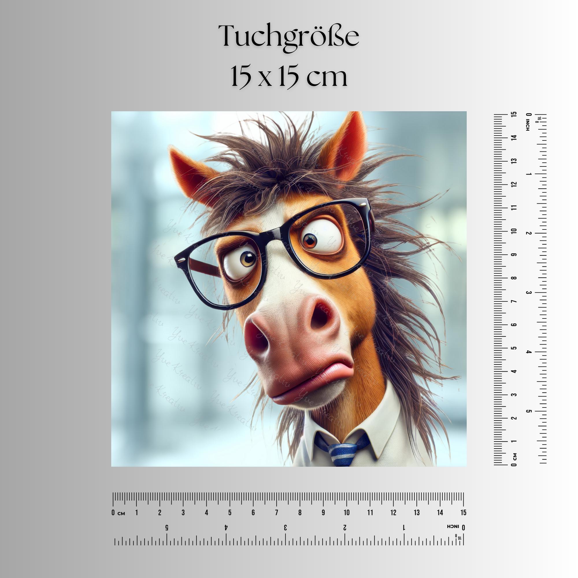 Brillenputztuch Pferd mit Brille bedrucktes Mikrofasertuch für Sonnenbrille Display Handy Geschenk Kollege Mitbringsel Chef #TI47