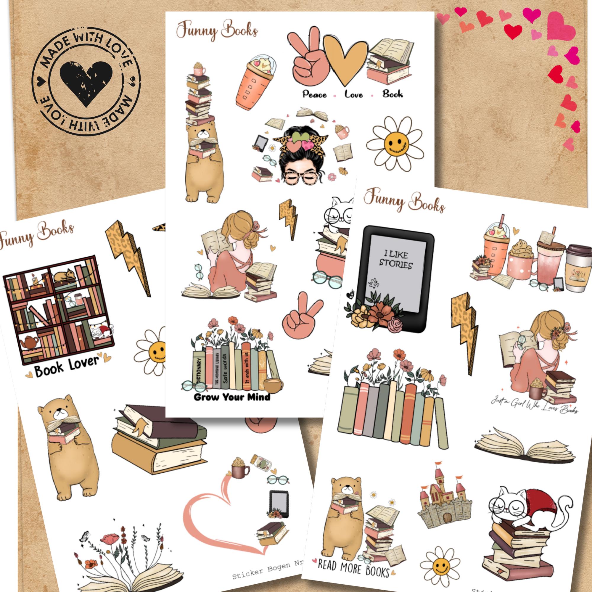 Aufkleber Love Books Stickerbogen Bücher für Leseratten Sticker Set - 3 Bögen zur Auswahl in Weiß - Transparent - Matt - Glanz #SBA6 Aufkleber Love Books Stickerbogen Bücher für Leseratten Sticker Set - 3 Bögen zur Auswahl in Weiß - Transparent - Matt - Glanz #SBA6
