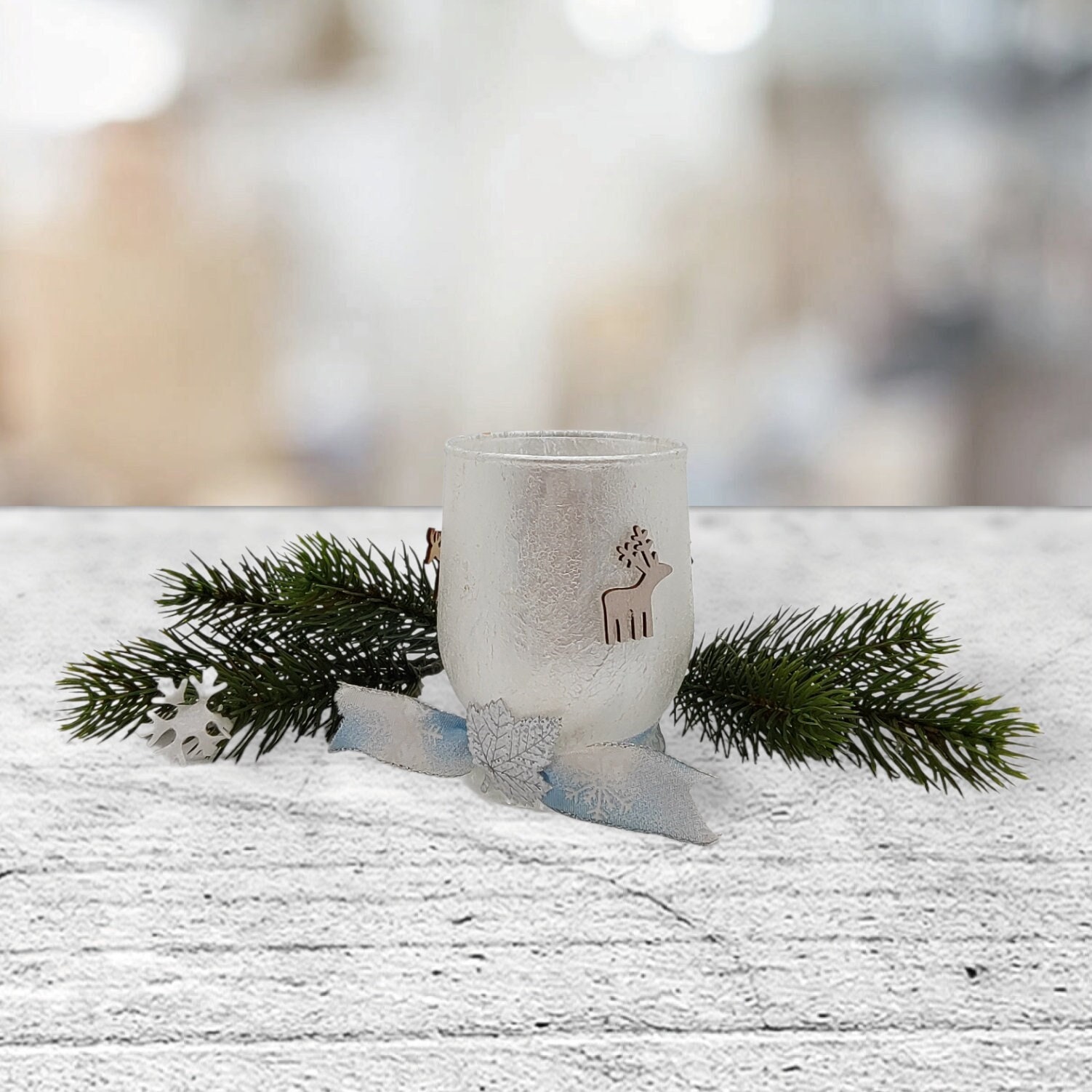 Teelicht Gläschen "Weiße Weihnachten"