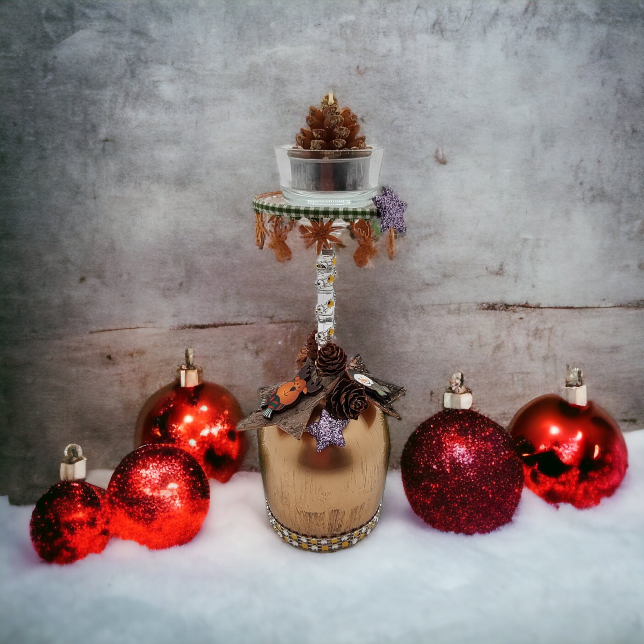 Weinglas Kerzenständer "Weihnachts-Nostalgie"