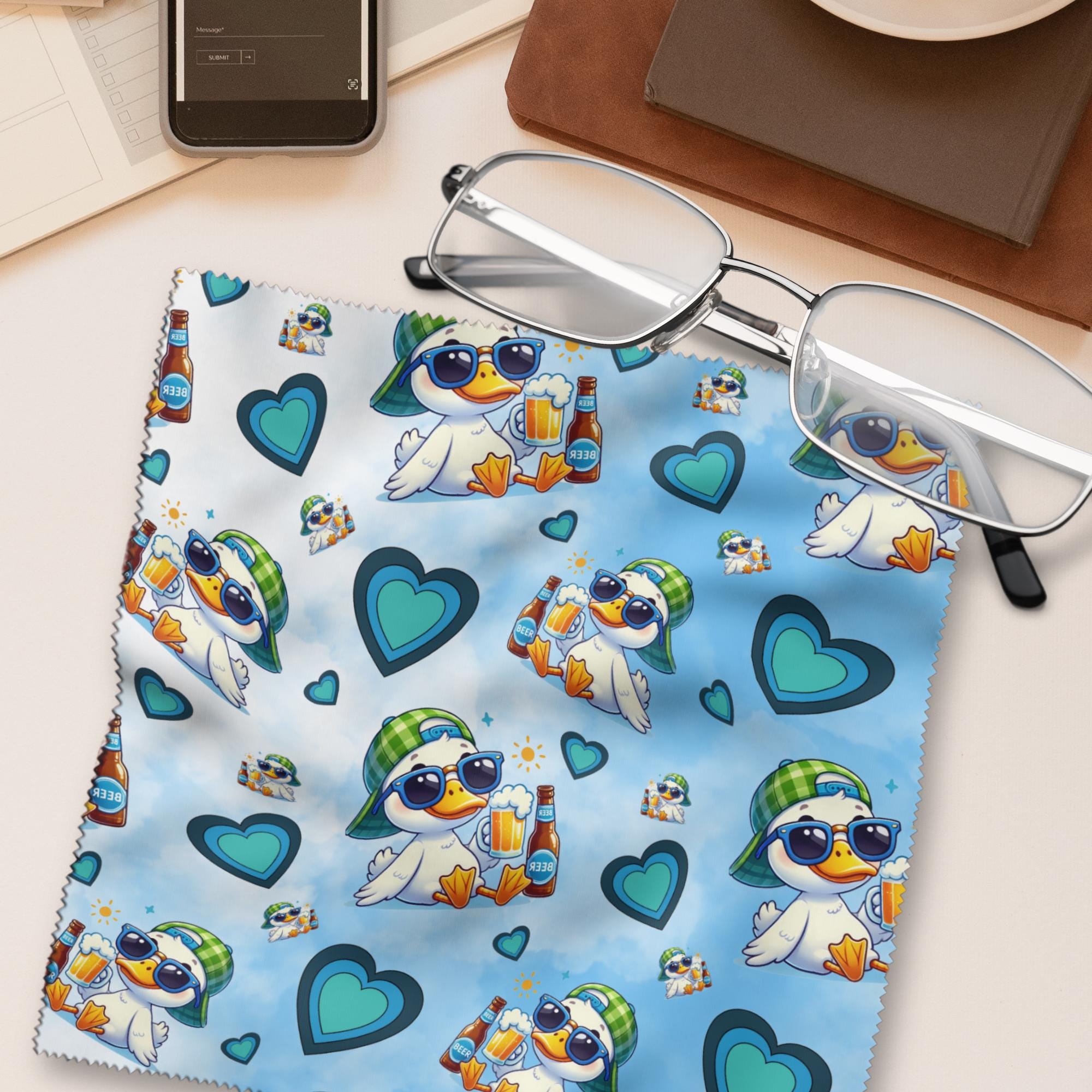 Brillenputztuch Coole Ente mit Bier bedrucktes Mikrofasertuch für Brille Sonnenbrille Reinigungstuch Handy Bildschirm Kamera Objektiv #TI157