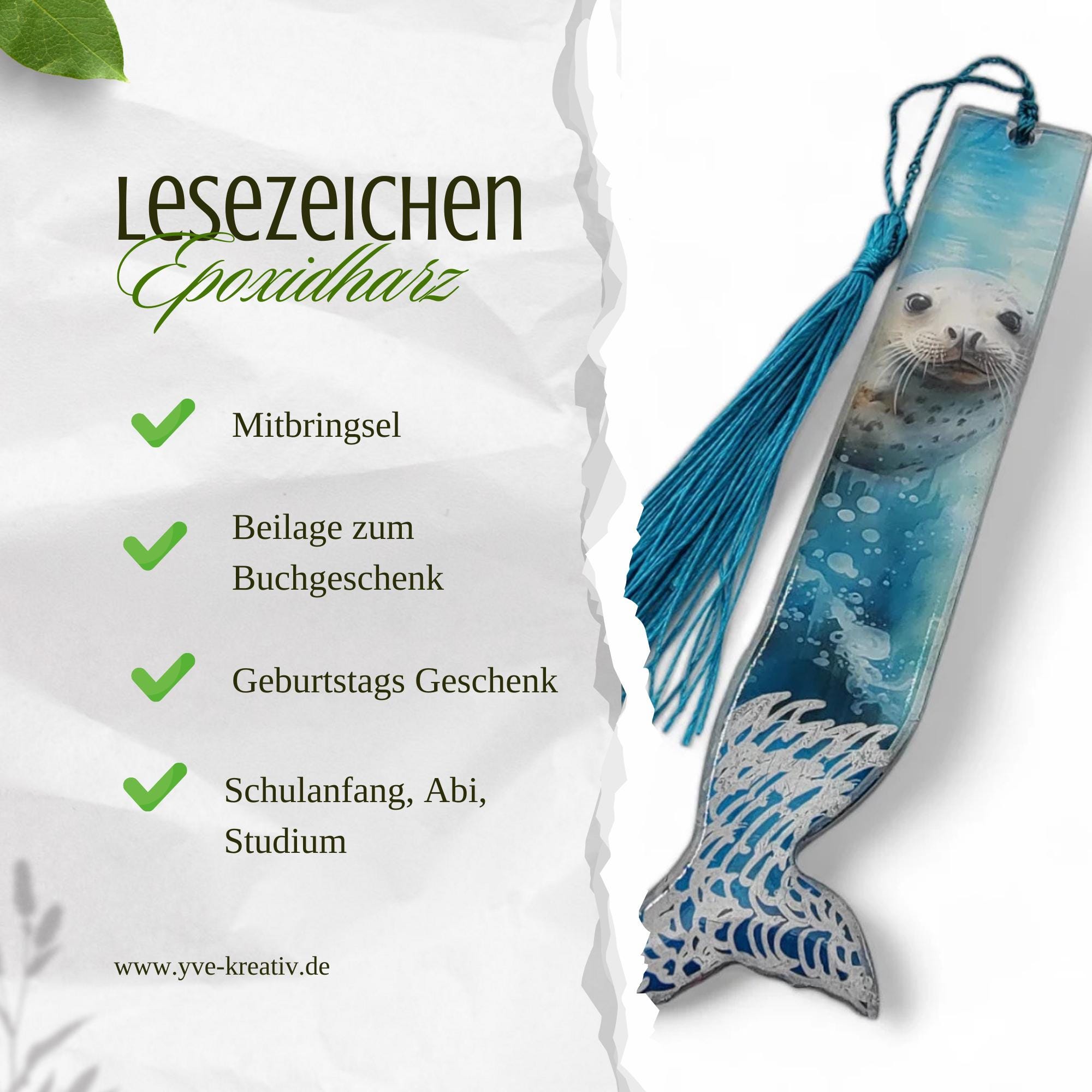 Lesezeichen aus Epoxidharz transparent Robbe Geschenk Geburtstag Urlaub Mitbringsel zum Buchgeschenk Maritim Seehund #LEEPOX