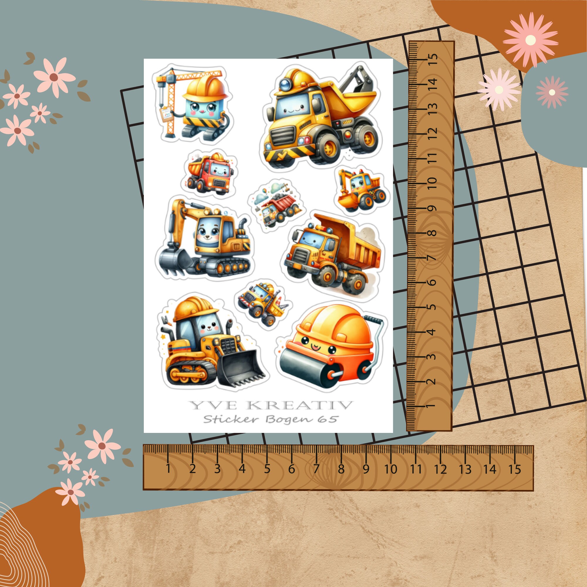 Stickerbogen, Aufkleber, Bagger, Baggerführer, Baustelle, Sticker Set 3 Stickerbogen zur Auswahl in Weiß - Transparent - Matt - Glanz  #SBA6