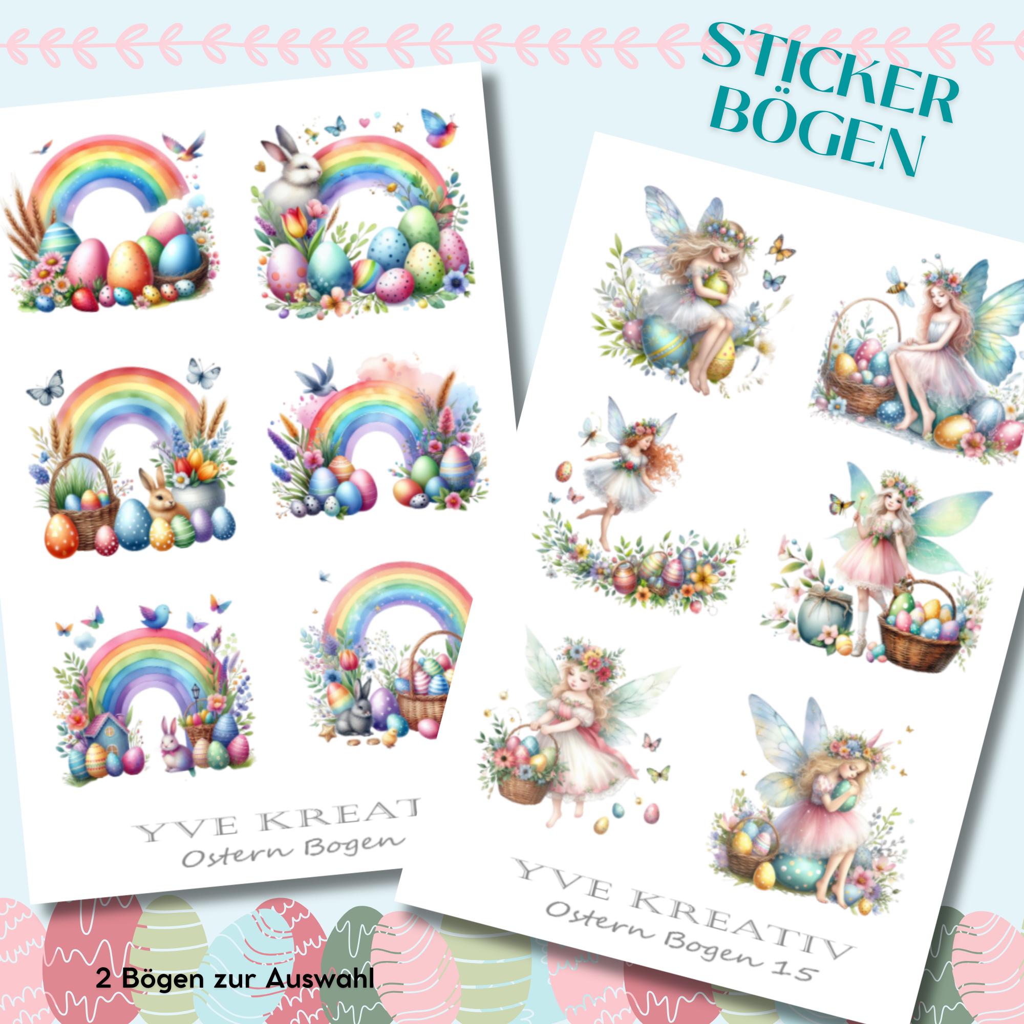 Sticker Bogen, Aufkleber zu Ostern | Sticker Set - 2 Stickerbogen zur Auswahl in Weiß - Transparent - Matt - Glanz  #SBA6