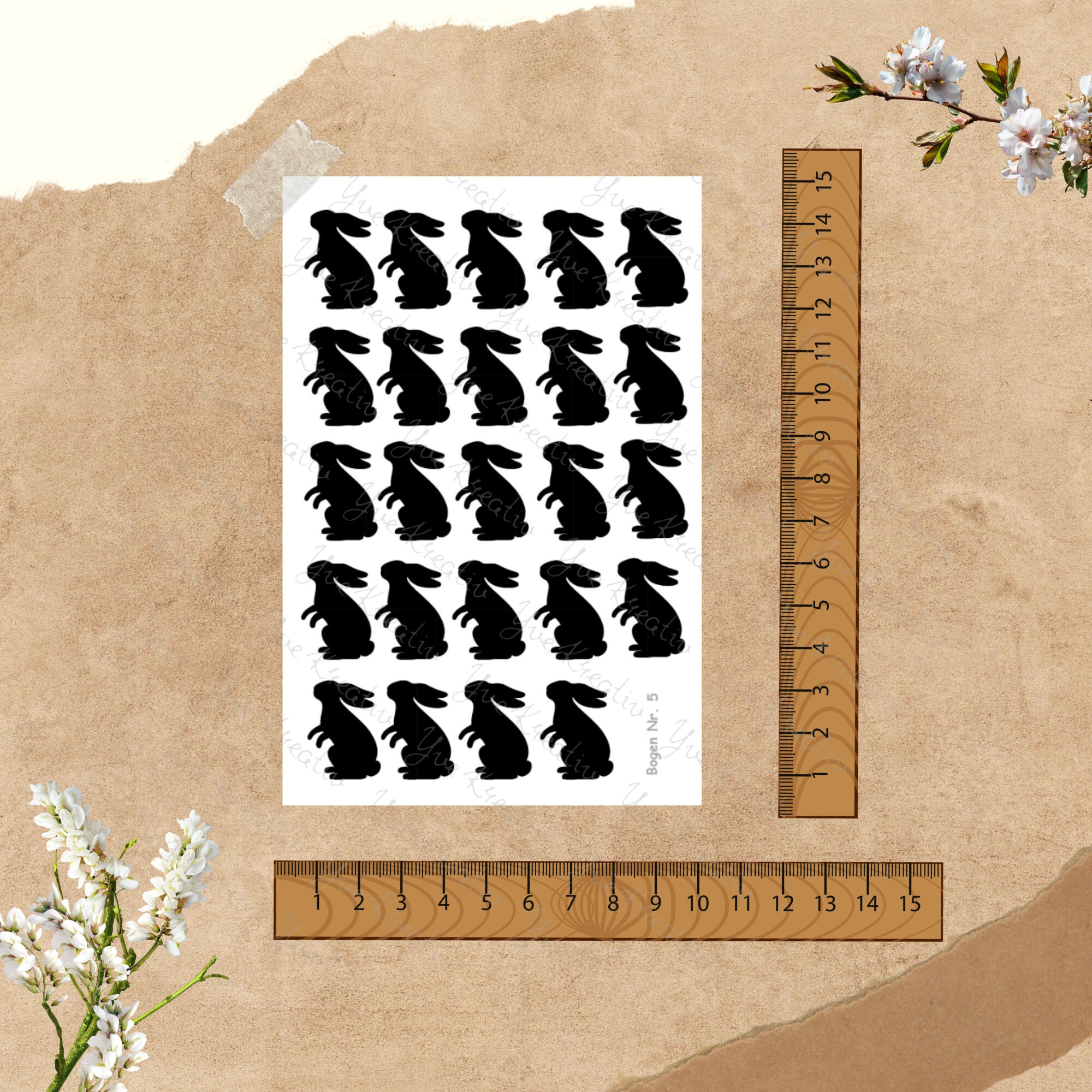Sticker Bogen - Ostern Hase | 24 Sticker pro Bogen - Journal Sticker - Aufkleber 3 Stickerbogen zur Auswahl I Farbe wählbar
