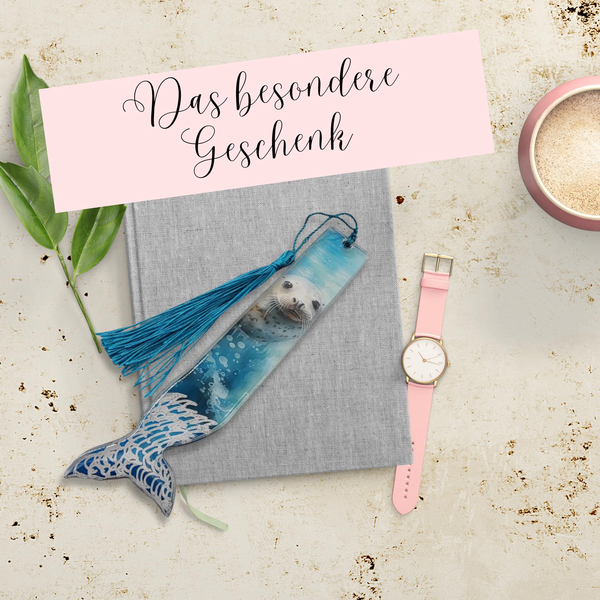 Lesezeichen aus Epoxidharz transparent Robbe Geschenk Geburtstag Urlaub Mitbringsel zum Buchgeschenk Maritim Seehund #LEEPOX