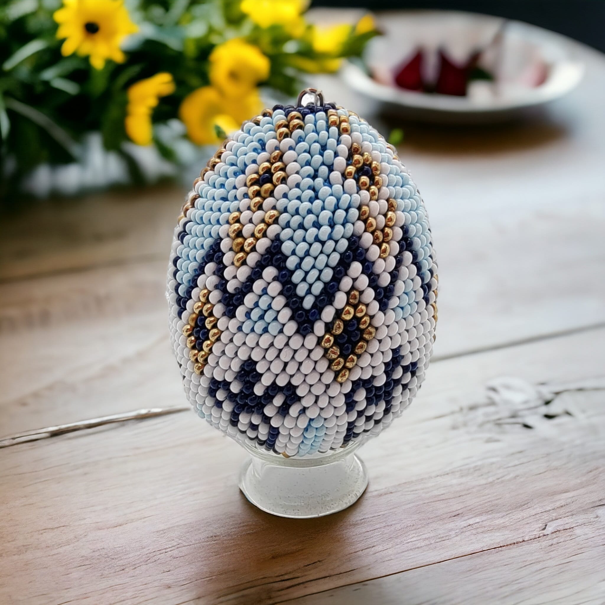 Osterei - Dekoei aus hunderten Miniperlen gehäkelt Osterdekoration Osterschmuck zum Aufhängen #767603262