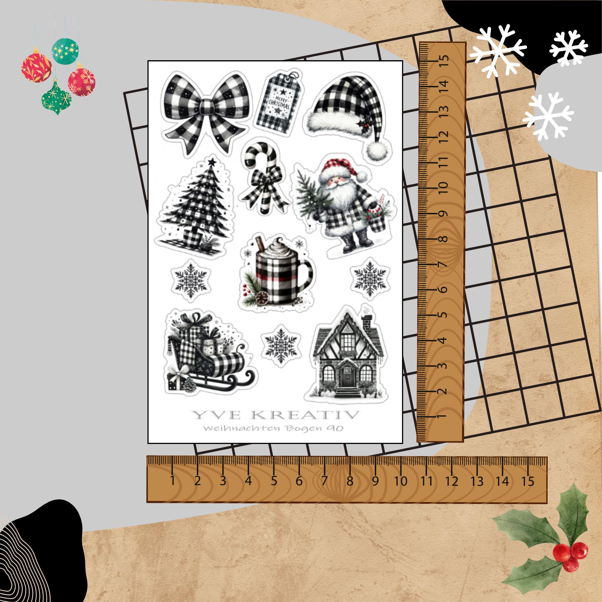 Aufkleber Sticker Bogen "Weihnachten Black & White" | Sticker Set - 3 Stickerbogen zur Auswahl in Weiß - Transparent - Matt - Glanz  #SBA6