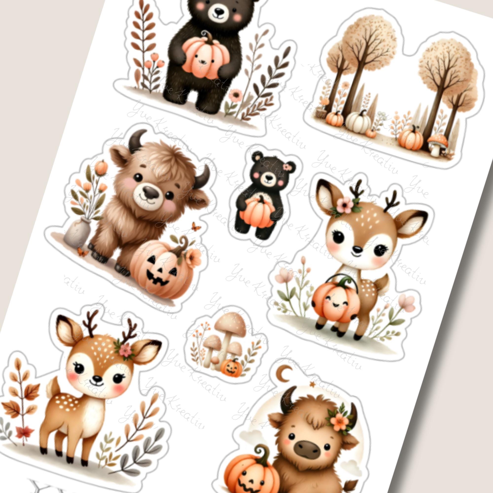 Aufkleber Waldtiere Stickerbogen Herbst Halloween Sticker Set - 3 Bögen zur Auswahl in Weiß - Transparent - Matt - Glanz #SBA6 Aufkleber Waldtiere Stickerbogen Herbst Halloween Sticker Set - 3 Bögen zur Auswahl in Weiß - Transparent - Matt - Glanz #SBA6