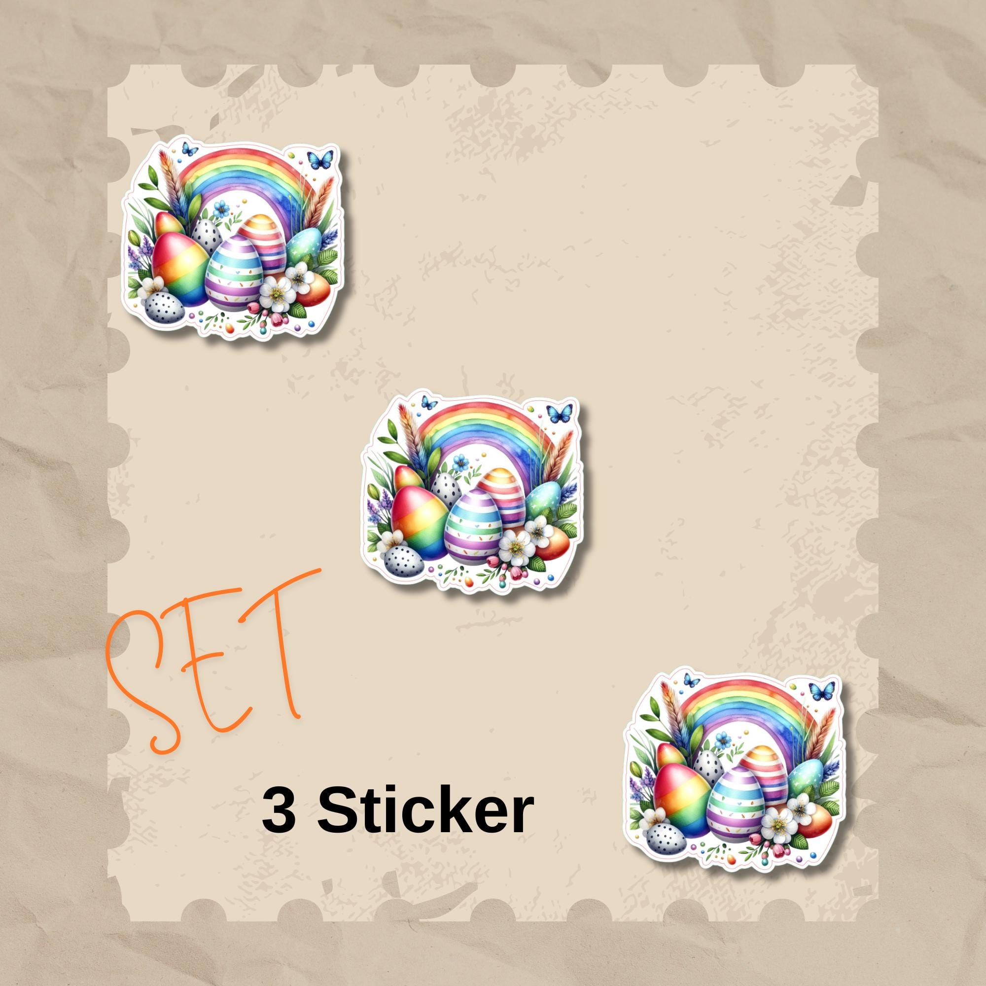 Aufkleber Ostern großer 8 cm Sticker Regenbogen Osternest Deko Osterfest Geschenkaufkleber - zur Auswahl in Weiß oder Transparent  #SEG8