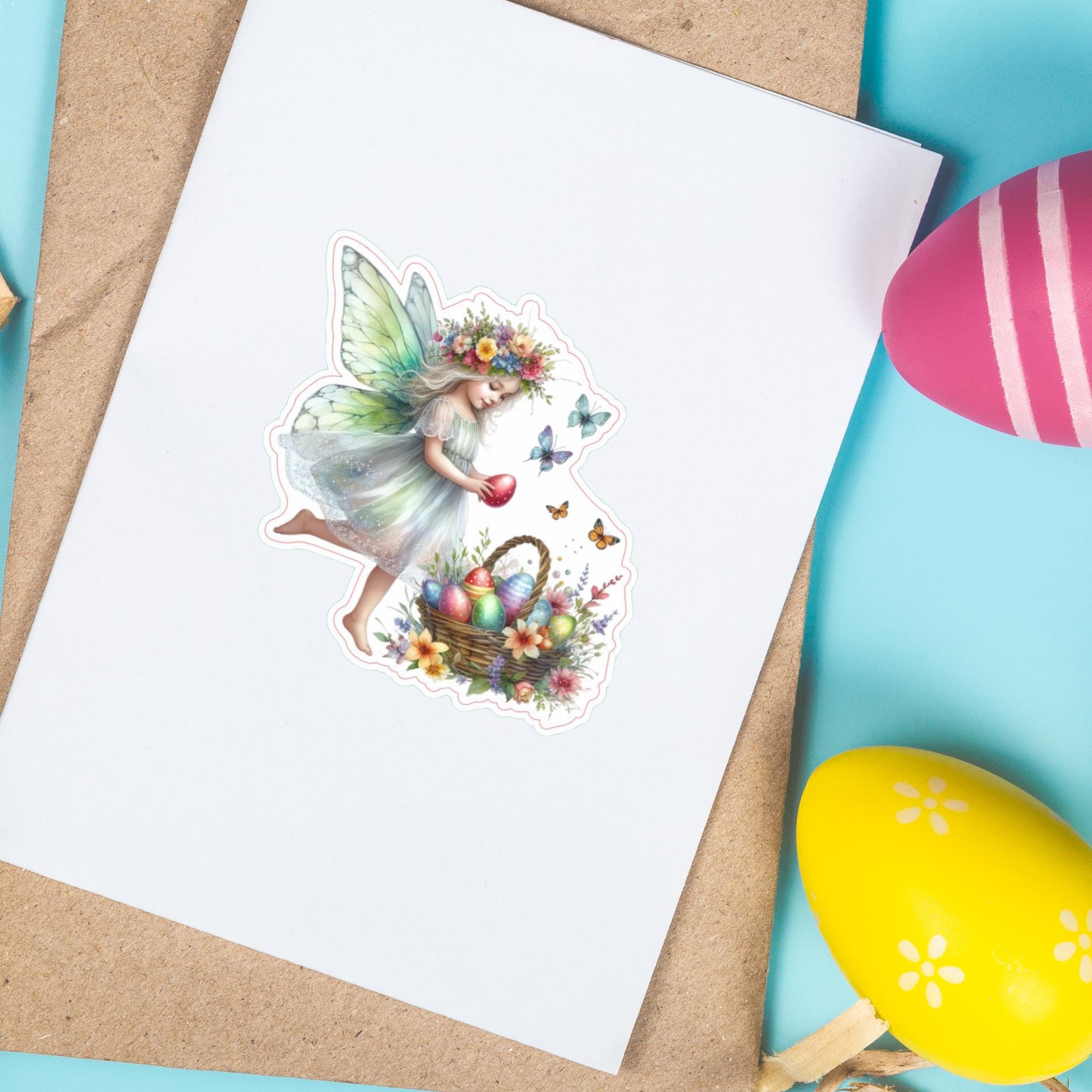 Aufkleber Ostern großer 8 cm Sticker Feen Fantasy Deko Geschenkaufkleber romantisch - zur Auswahl in Weiß oder Transparent  #SEG8