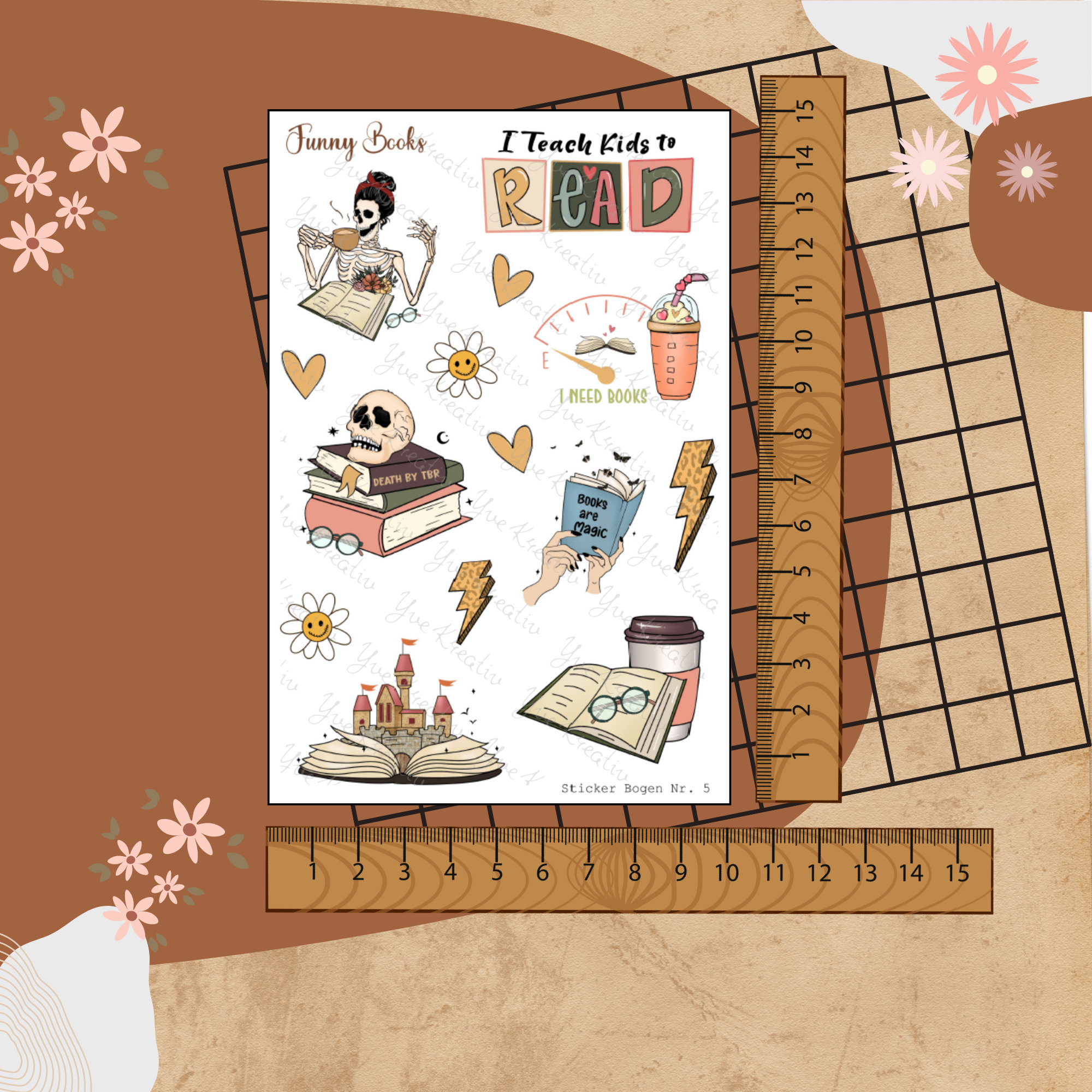 Sticker Bogen, Funny Books, Bücher Lesen, Sticker Set, Aufkleber, 3 Stickerbogen zur Auswahl in Weiß - Transparent - Matt - Glanz  #SBA6
