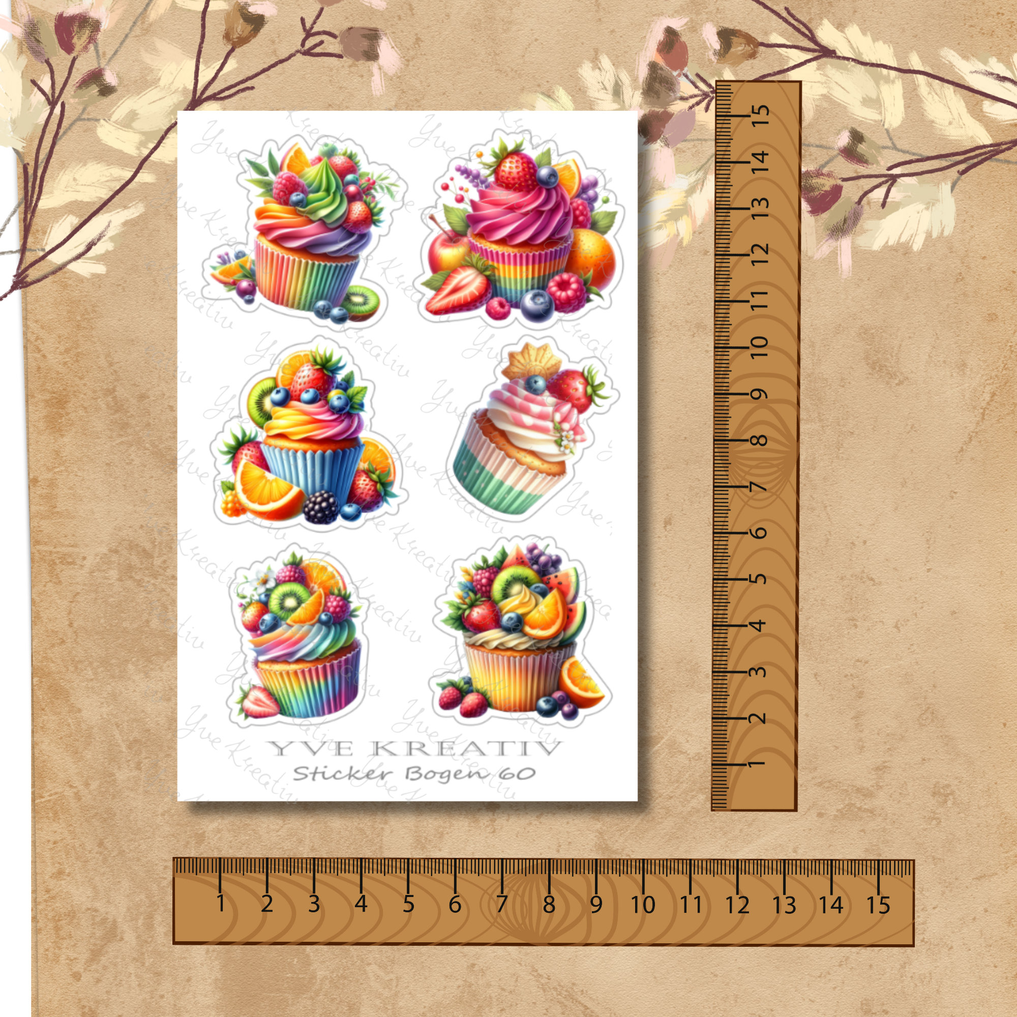 Sticker Bogen, Aufkleber, Cupcake, Muffin | Sticker Set - 3 Stickerbogen zur Auswahl in Weiß - Transparent - Matt - Glanz  #SBA6
