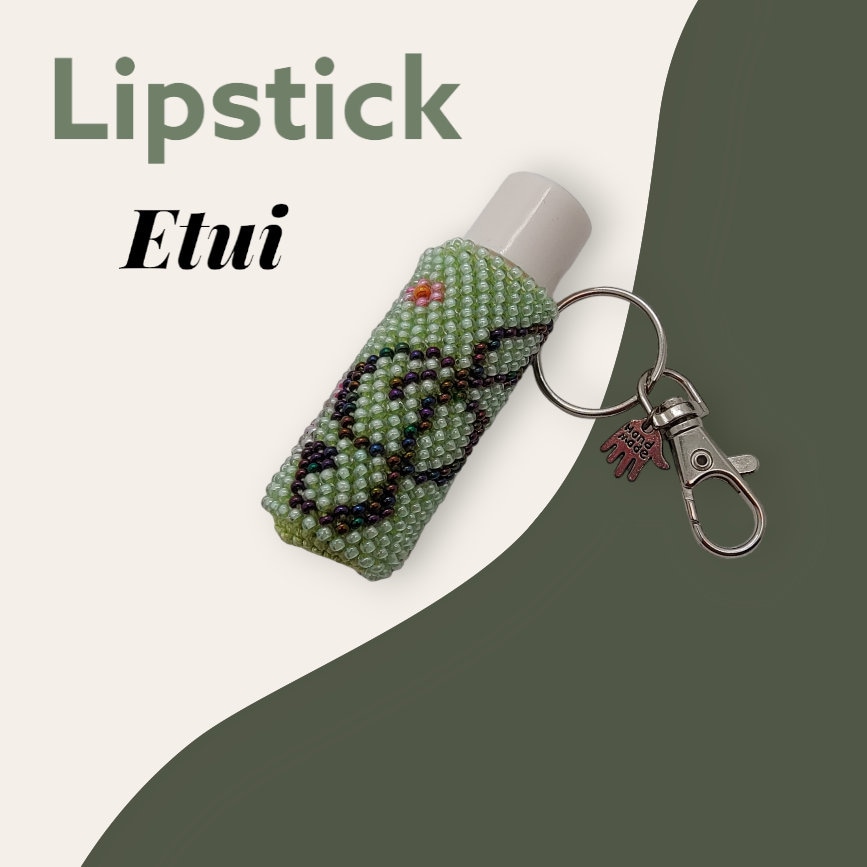 Anhänger für Lippenpflegestift - Lippenbalsam Täschchen " Notenschlüssel " aus Rocailles - Miniperlen (2,6 mm) gehäkelt / Perlenhäkeln