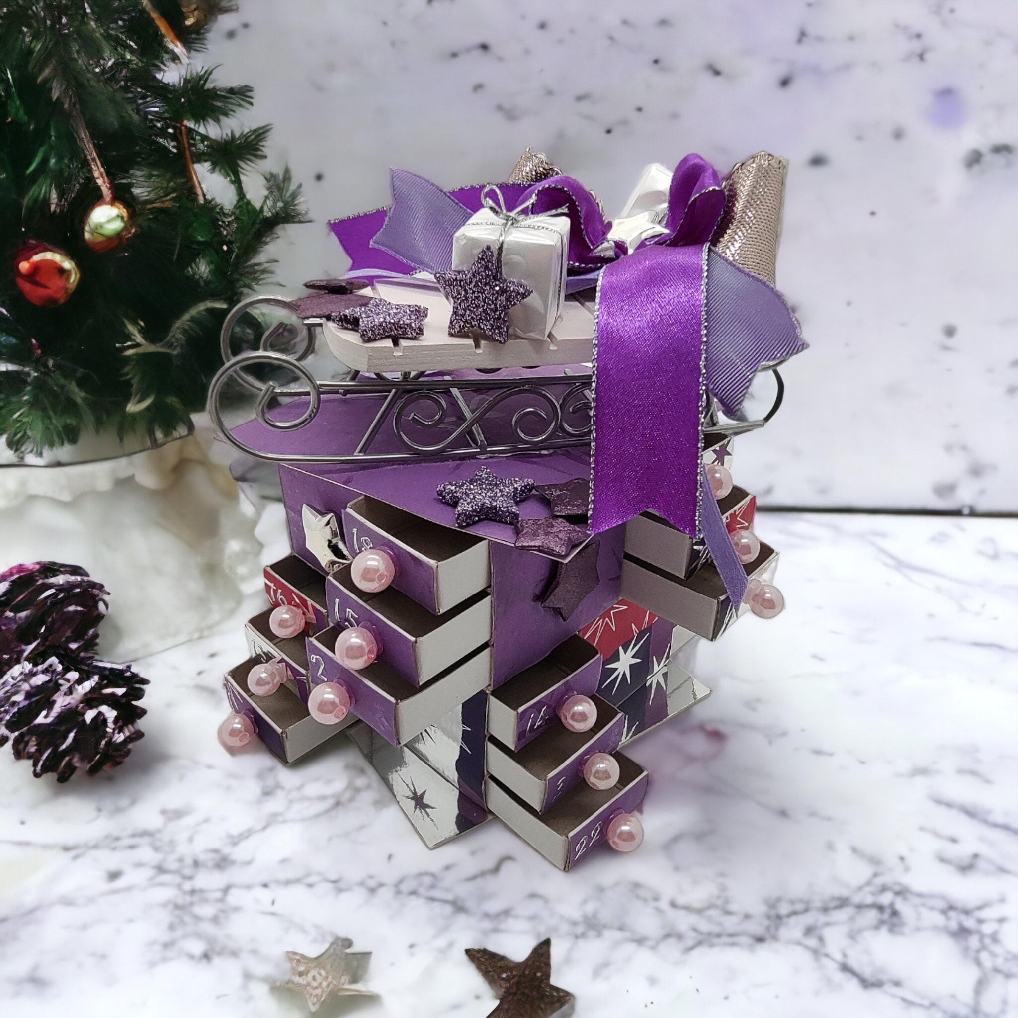 Adventskalender "Weihnachts - Schlitten" / Streichholzschachteln / x-mas zum Befüllen