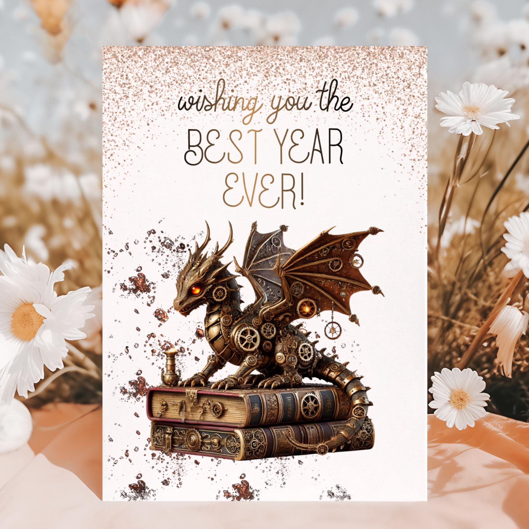 Postkarte Drachen Steampunk Grußkarte Glückwunschkarte Karte Geburtstag Gutschein Buch Geburtstagskarte Geschenk Buchliebhaber #PHO
