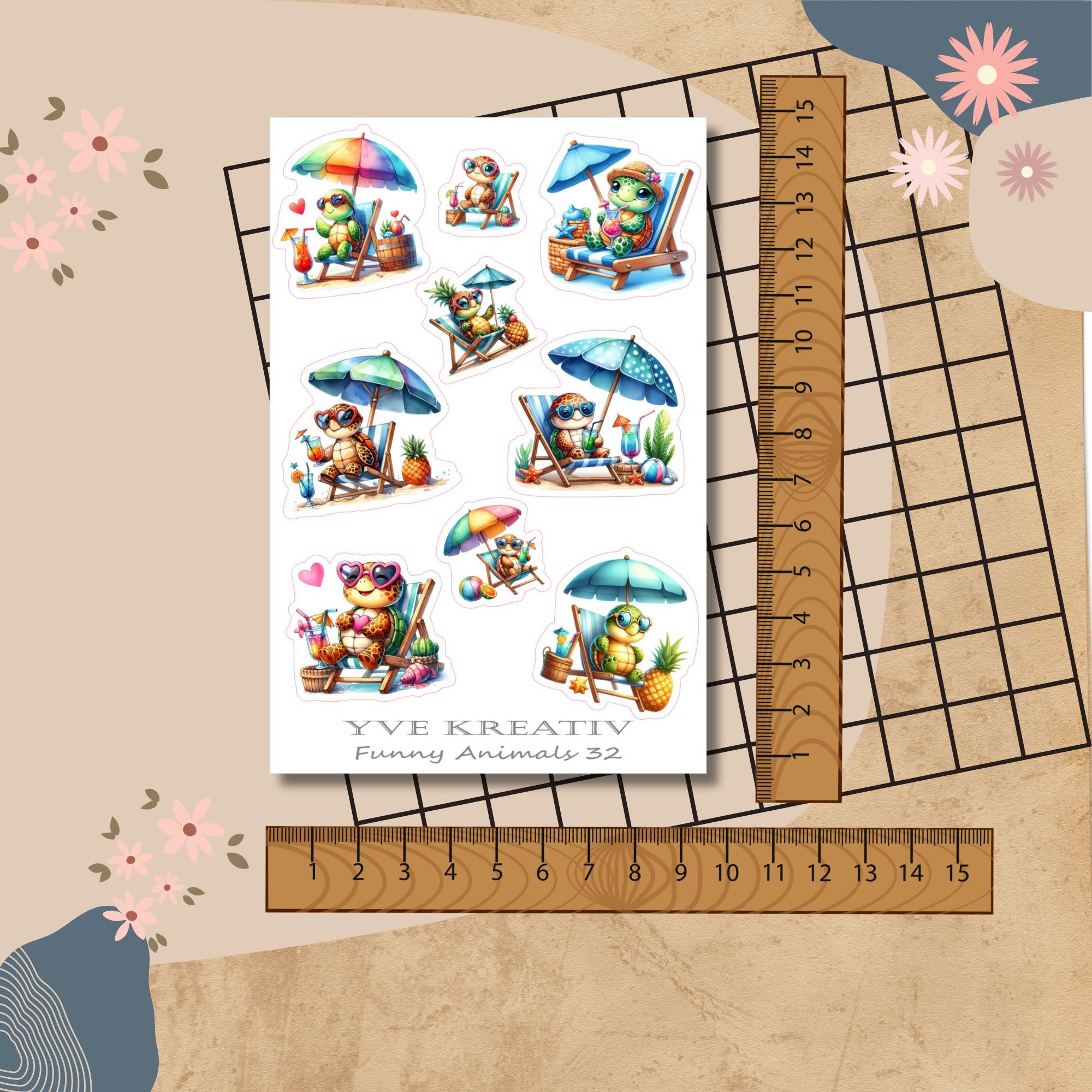 Aufkleber Bogen Sticker Sommer Urlaub Strand Schildkröte Sticker Set, Stickerbogen zur Auswahl in Weiß - Transparent - Matt - Glanz #SBA6 Aufkleber Bogen Sticker Sommer Urlaub Strand Schildkröte Sticker Set, Stickerbogen zur Auswahl in Weiß - Transparent - Matt - Glanz #SBA6