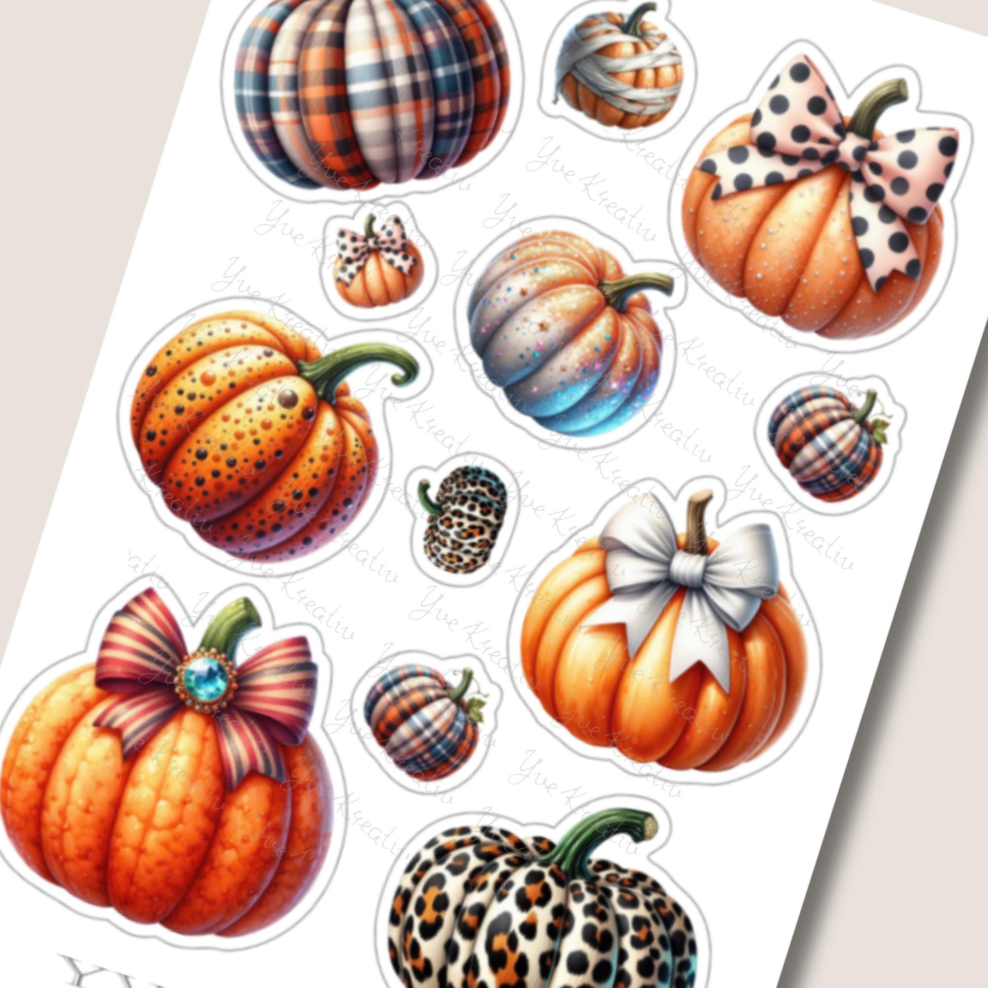 Kürbis Aufkleber Halloween Sticker Herbst Dekoration bunte Kürbisse 3 Stickerbogen zur Auswahl in Weiß - Transparent - Matt - Glanz #SBA6