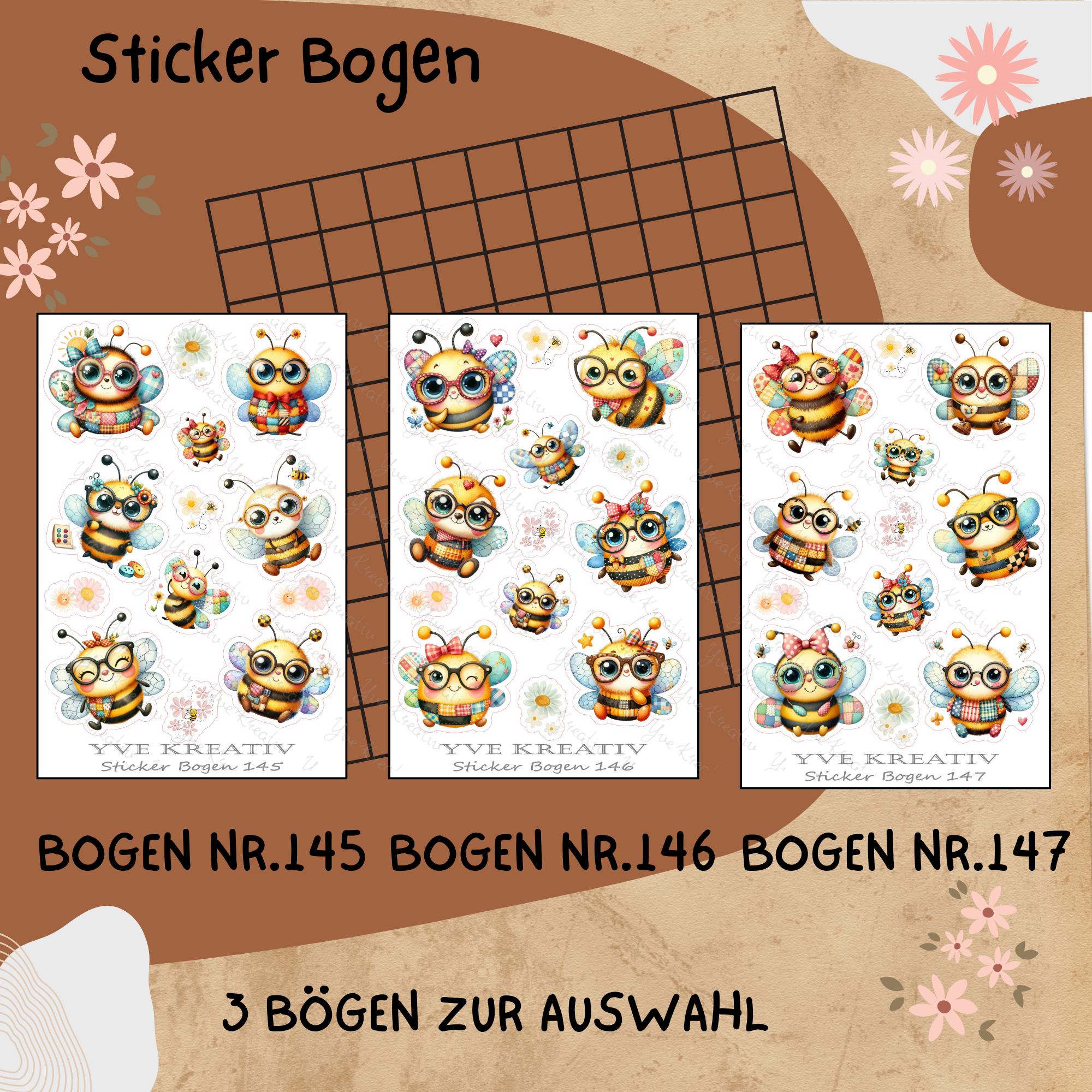 Aufkleber, Sticker Bogen, Bienen, Bienchen | Sticker Set - 3 Stickerbogen zur Auswahl in Weiß - Transparent - Matt - Glanz  #SBA6