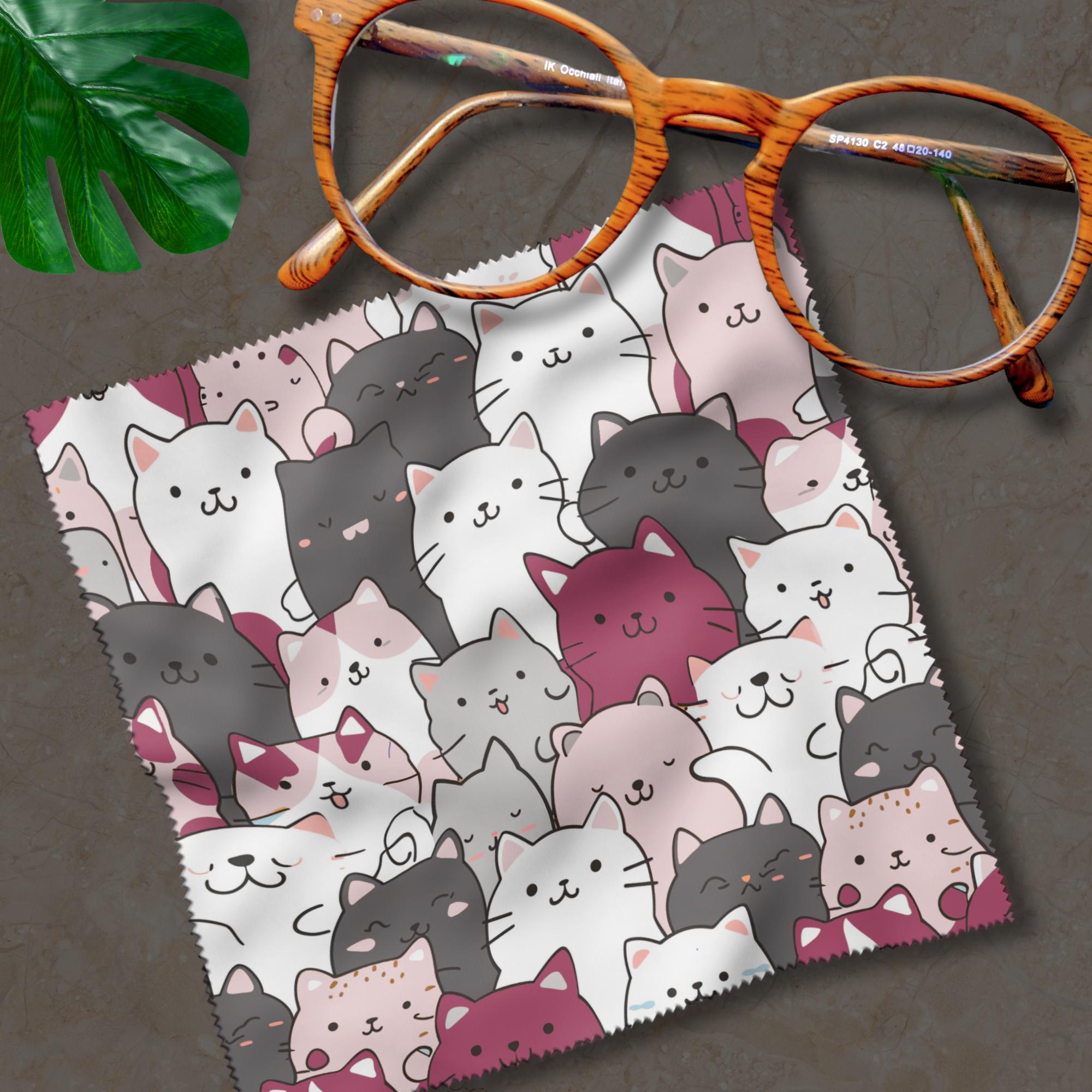 Brillenputztuch Katzen Geschenk Freundin Mitbringsel Katzenmama bedrucktes Mikrofasertuch für Sonnenbrille Brillentuch für Displays #TI148