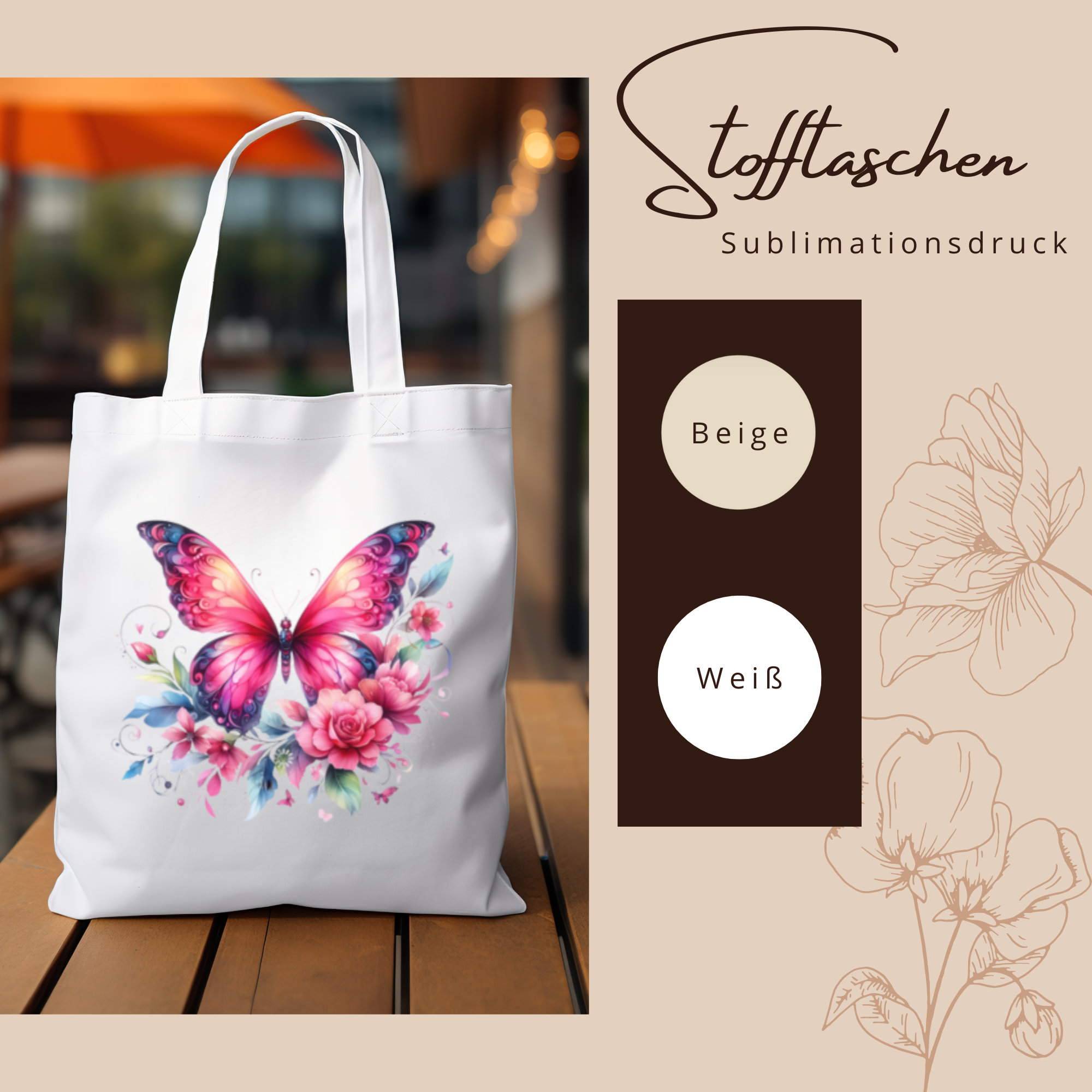 Stofftasche Schmetterling Stoffbeutel Einkaufstasche Tasche Geburtstag Mama Geschenk Muttertag Mitbringsel #STSUB