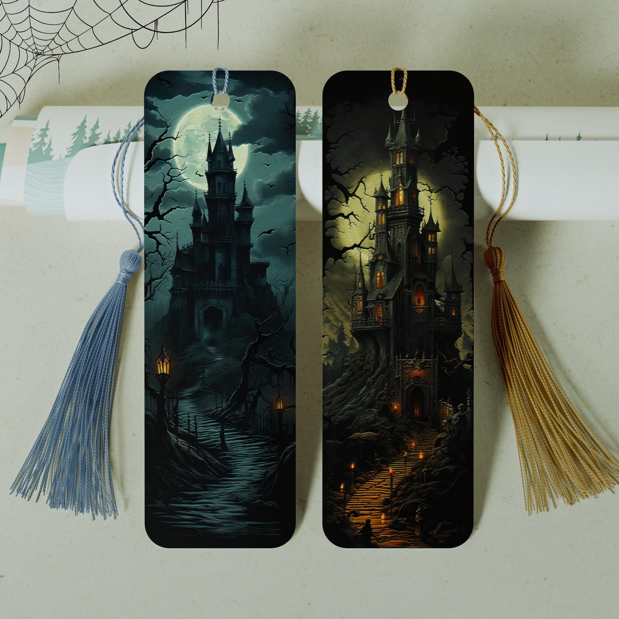 Lesezeichen aus Aluminium Geschenk zu Halloween Gespensterschloss Bücher Bookmark - 2 Motive zur Auswahl  #LEALU