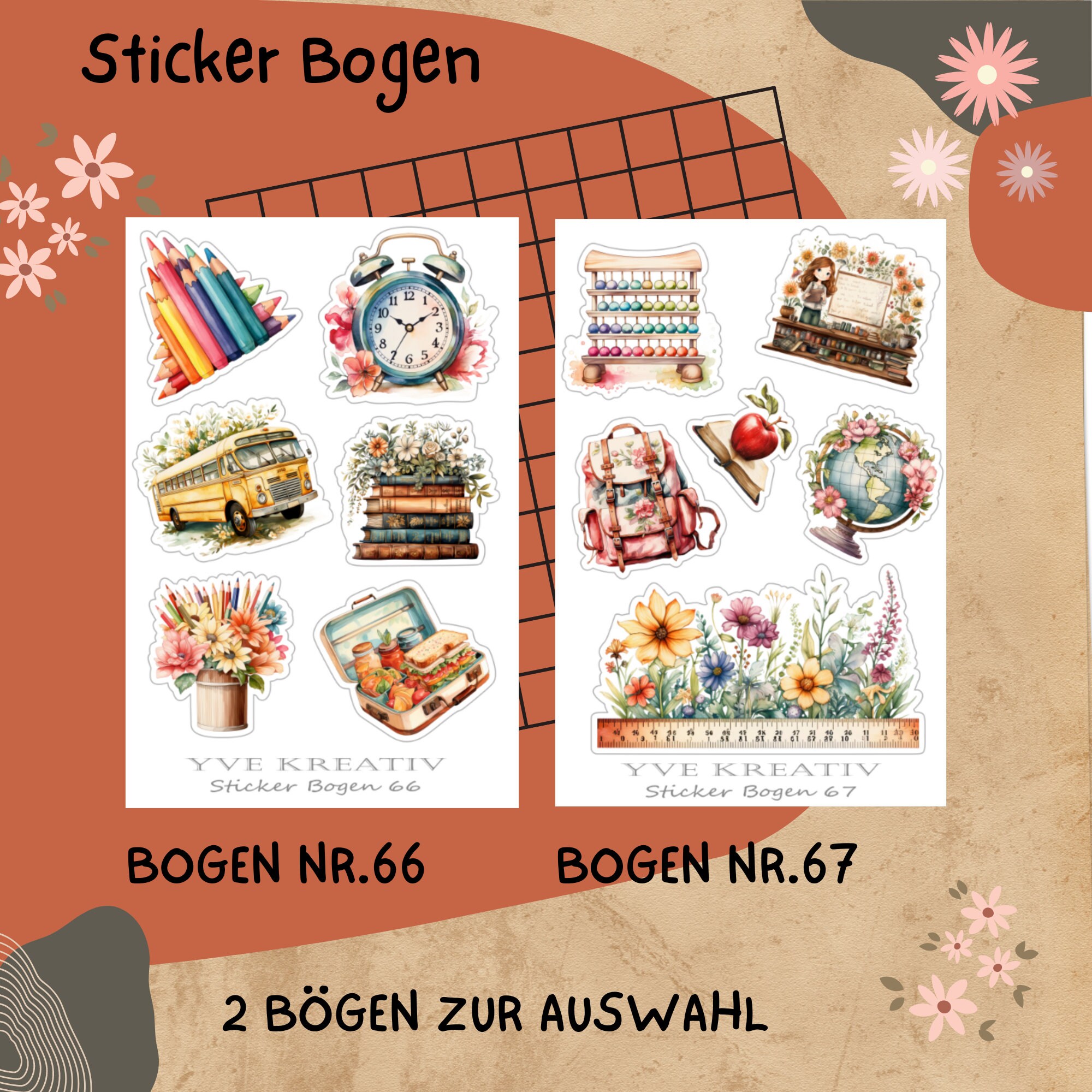 Stickerbogen, Aufkleber I Schule - Schulanfang | Sticker Set  2 Bögen zur Auswahl in Weiß - Transparent - Matt - Glanz#SBA6